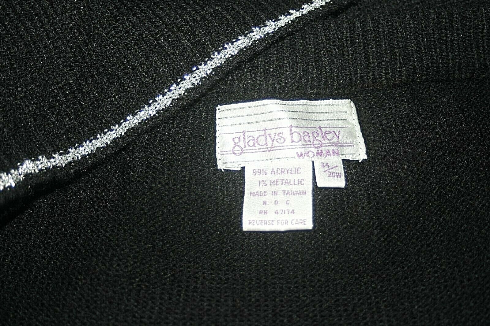 VINTAGE 80s GLADYS BAGLEY Skirt Black Knitted Silver Hem Washable 34/ 20W *XLNT