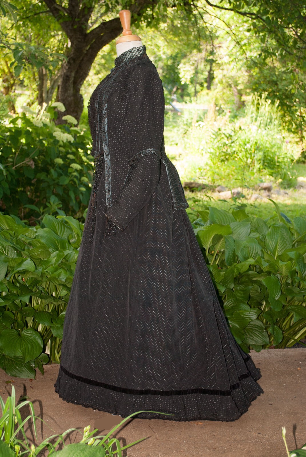 Victorian 1890 Walking Suit Bustle Dress With Jet Beading, Label C.P. Miller N.Y