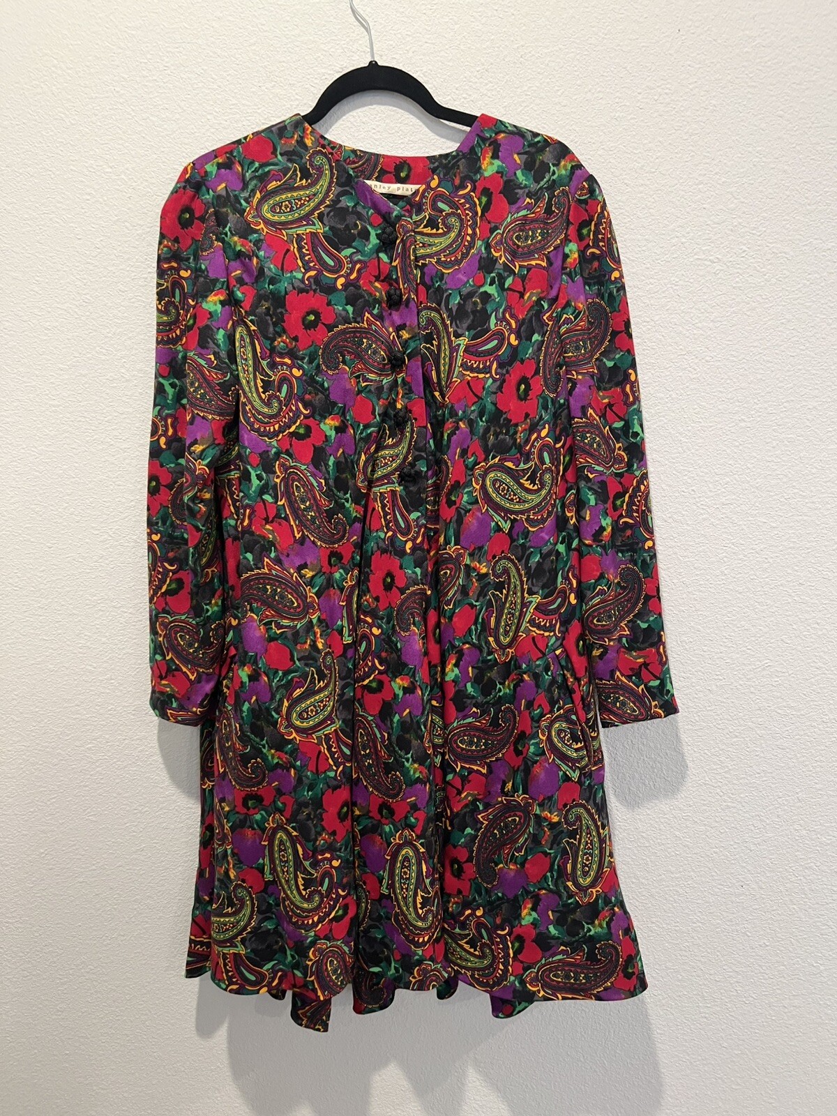 VTG 80s Stanley Platos Swing Dress Colorful Paisley Floral Print Wool Challis 14