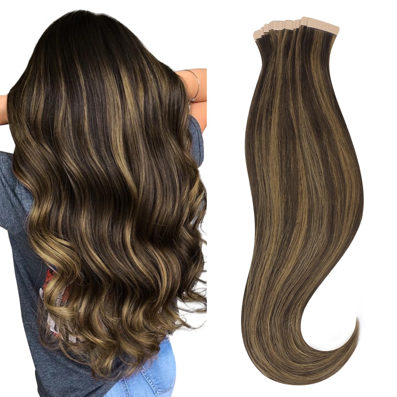 HOTBANANA Dark Brown Chestnut Tape-in Hair Extensions 20″ 20pcs 50g Remy