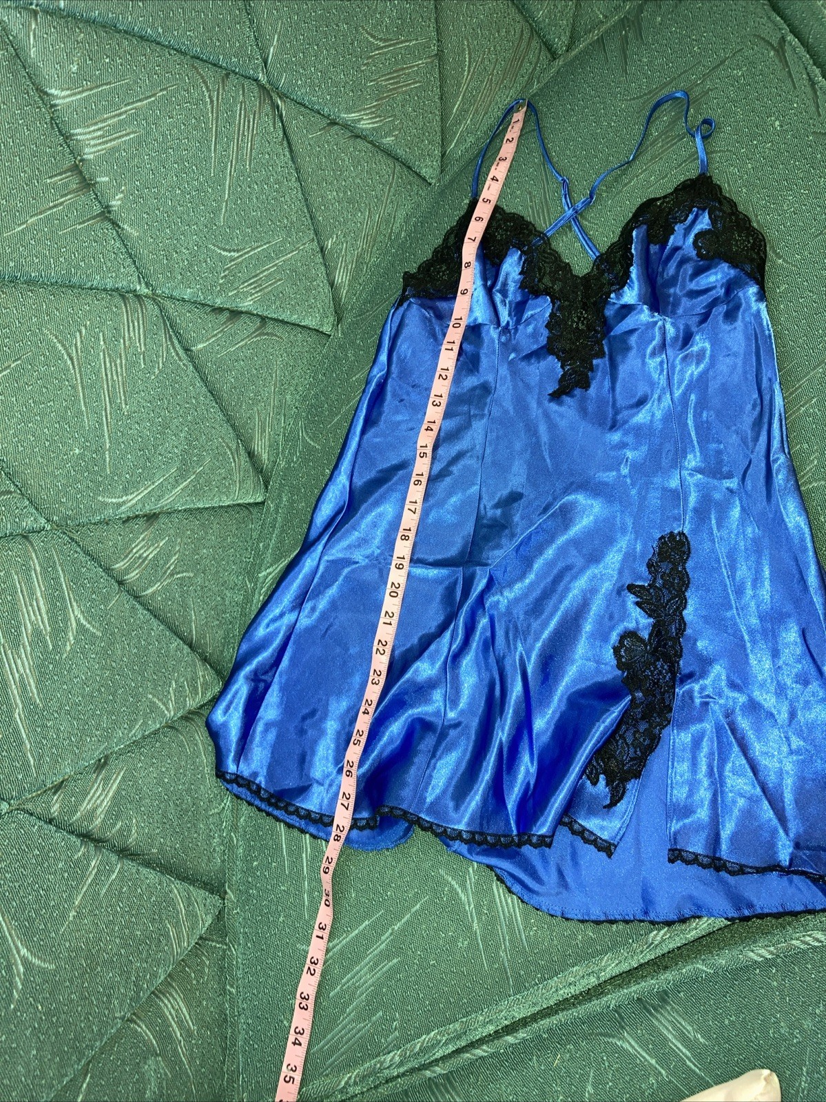 Vintage Frederick’s Of Hollywood Slip Chemise Blue W Black Lace Small