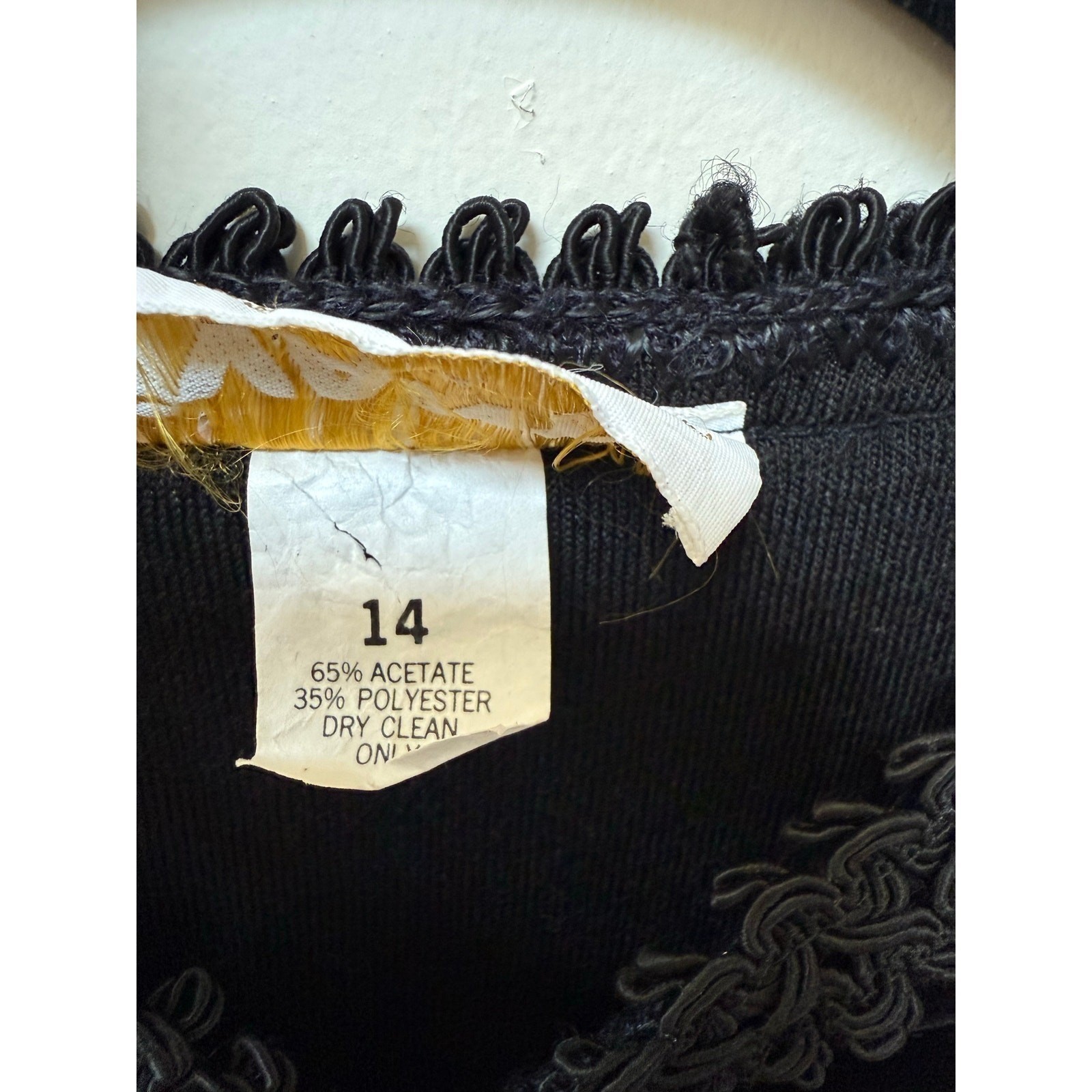 Vivanti Velvet Cardigan Women 14 Black Soutache Trim Cropped Jacket Vintage