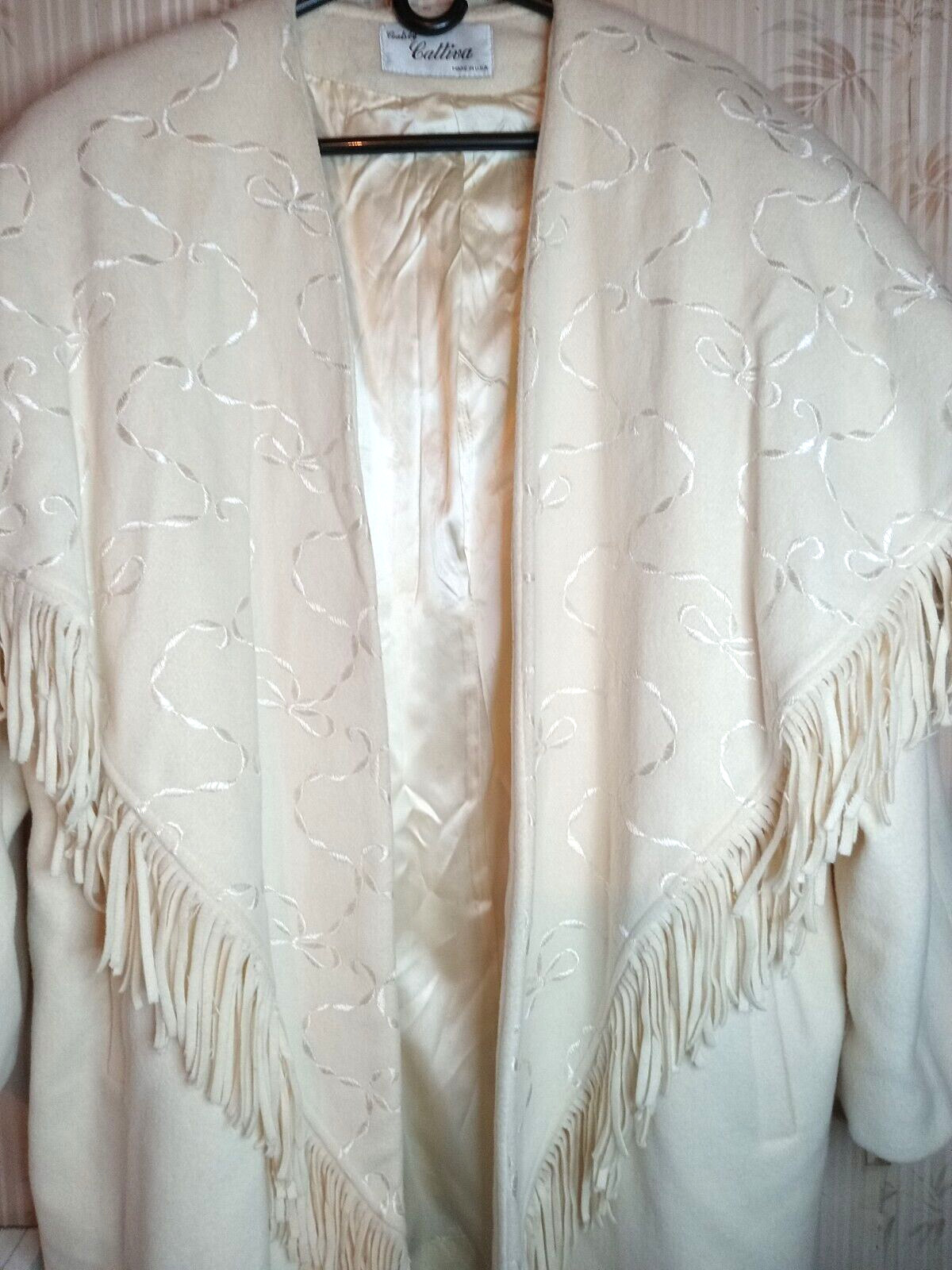 Elegant Womens Sz Lg Shaw Winter Coat Theater Movie Scene Embroider Wool Fringe