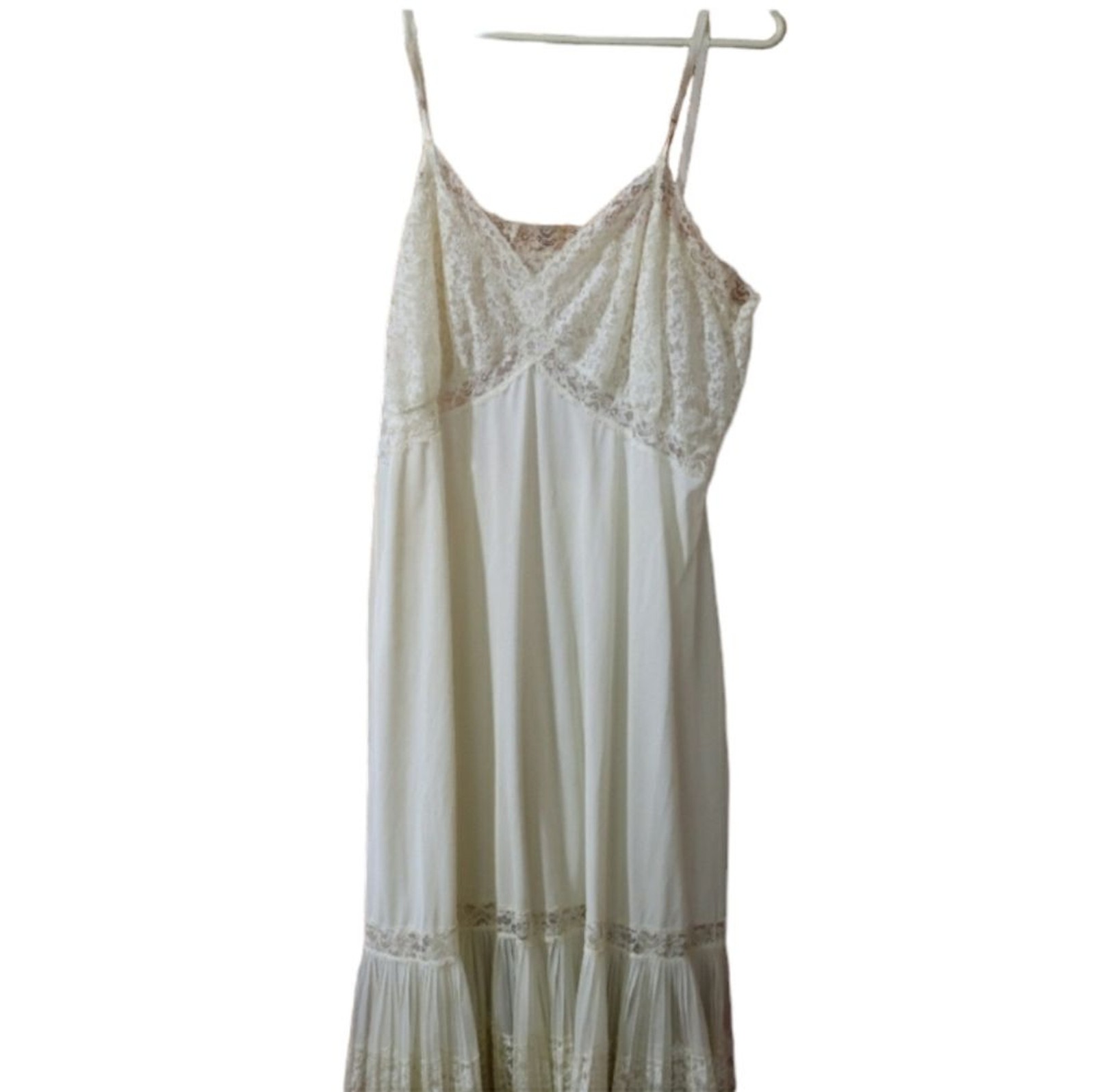Van Raalte Vintage 1955 Off White Lace Pleated Slip Dress Large Nylon
