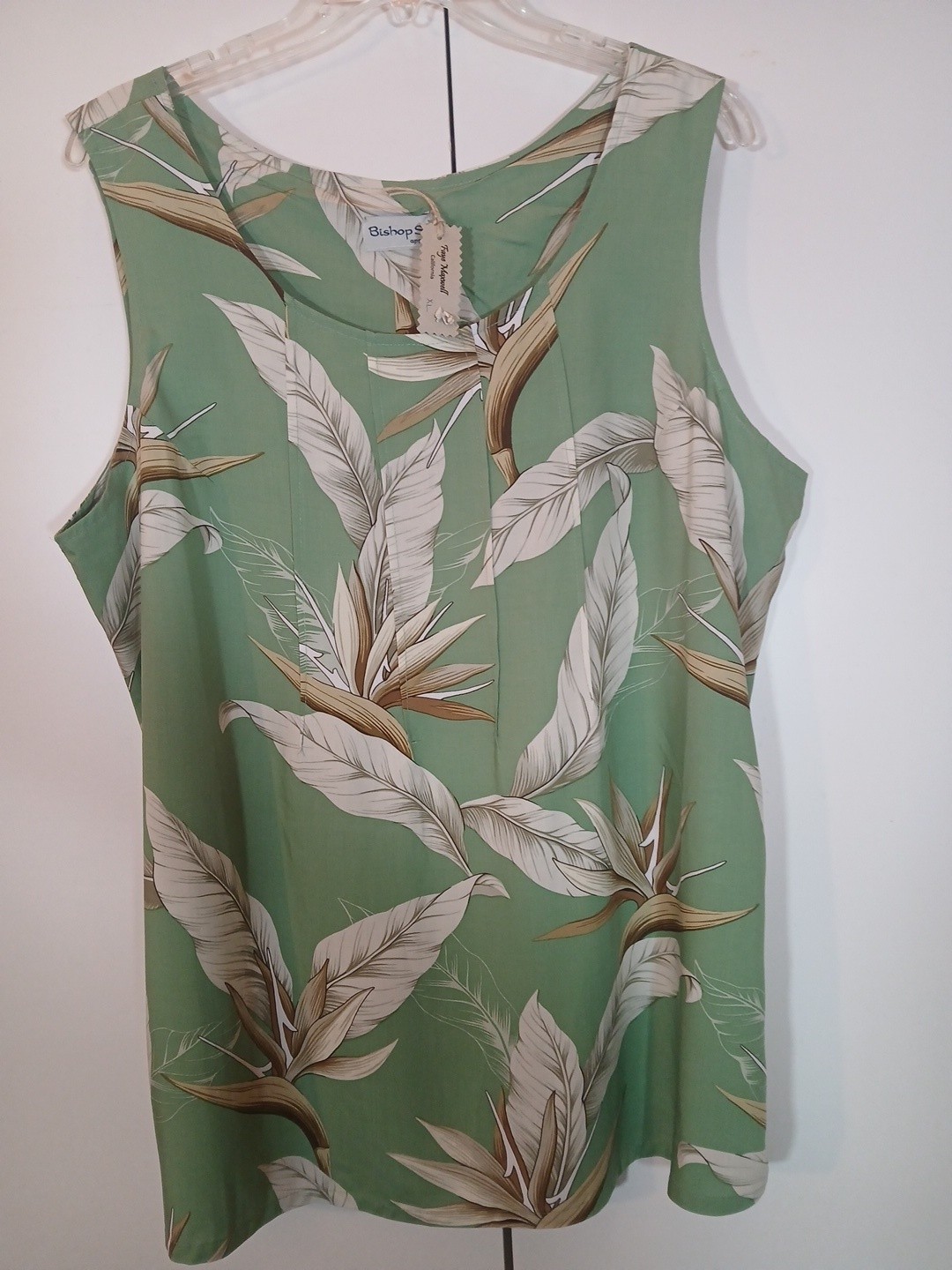 NWT Bishop St Hawaiian Green Tropical Tank Top Tunic Bird of Paradise XL
