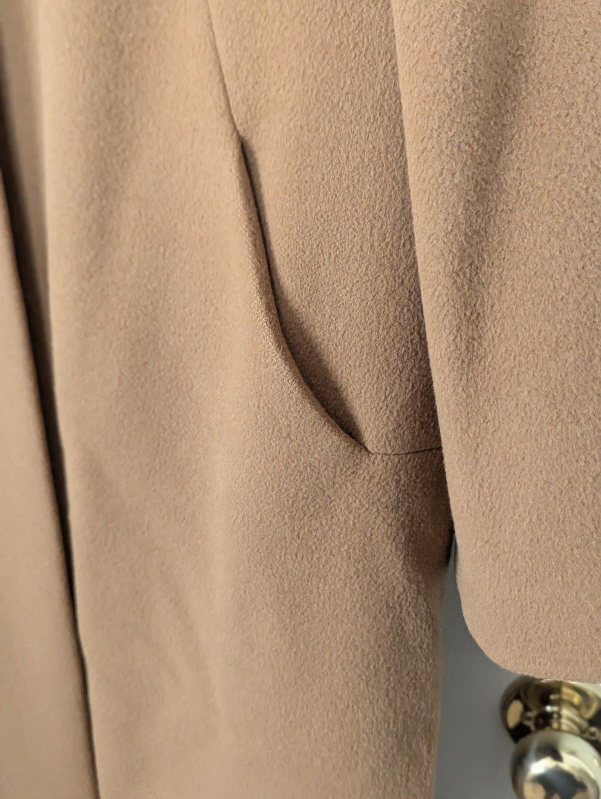 VTG 50s Chinese Cashmere Long Coat Fur Collar Womens XL Carmel Brown USA Made