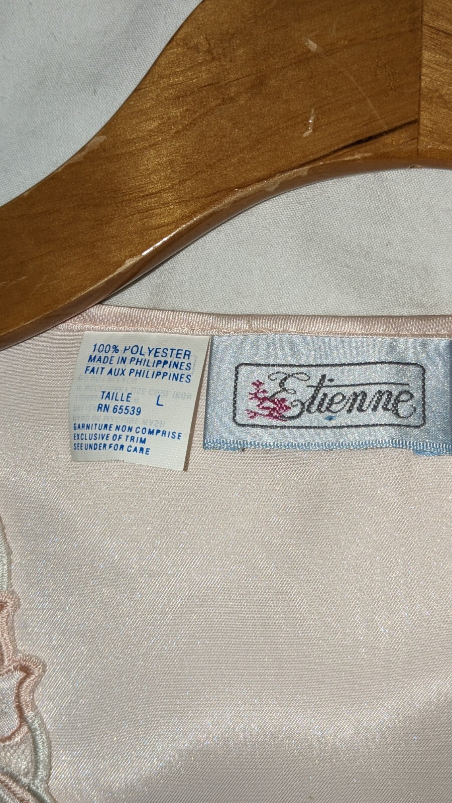 Vtg 80’s Etienne 2 Piece Pajamas Sz Large Blush Pink Silky Satin, Beaded Lace