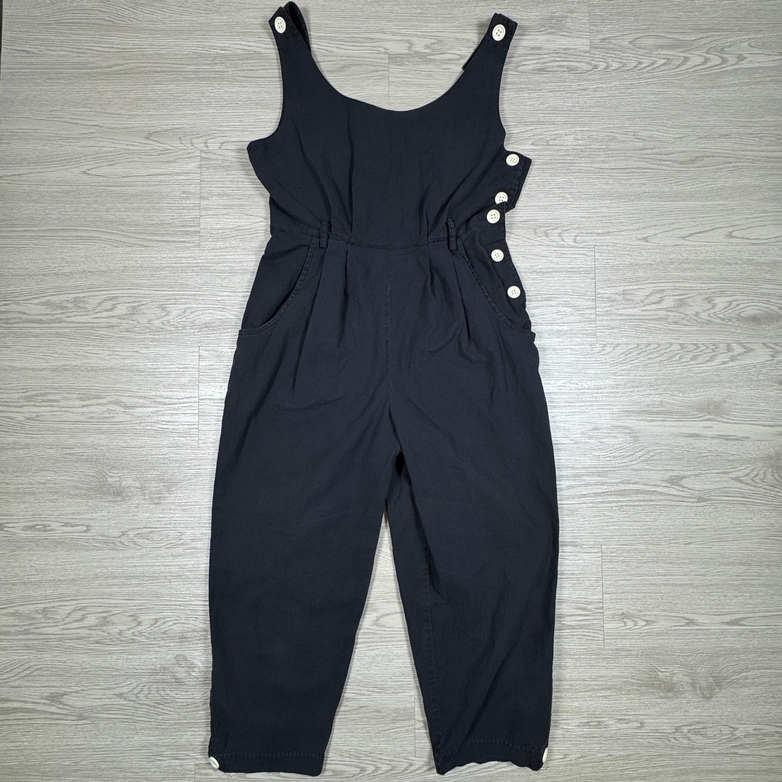 Joni Blair Women’s Jumpsuit Vintage Black 11 Side Button Pleated Retro Pockets