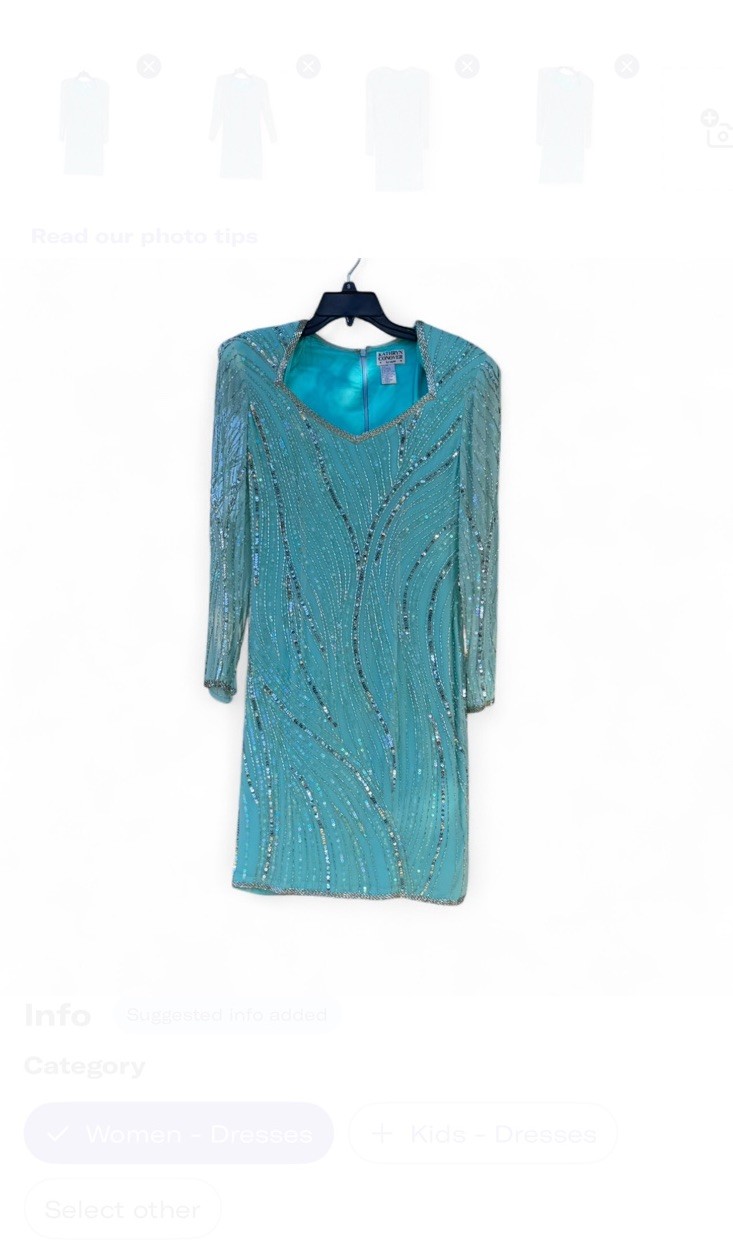 Vintage Kathryn Conover by Night Silk Sequin Beaded Dress Turquoise 80s Glam