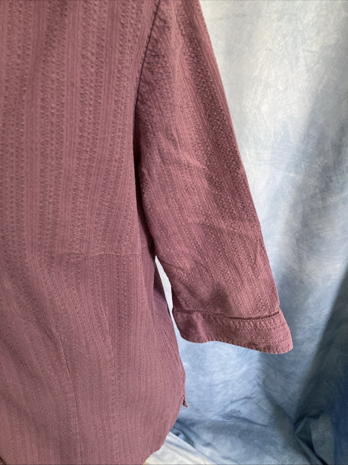 VTG 90s Y2K Fashion Bug Purple Textured Seersucker Stripe Blouse 14/16W Stretch