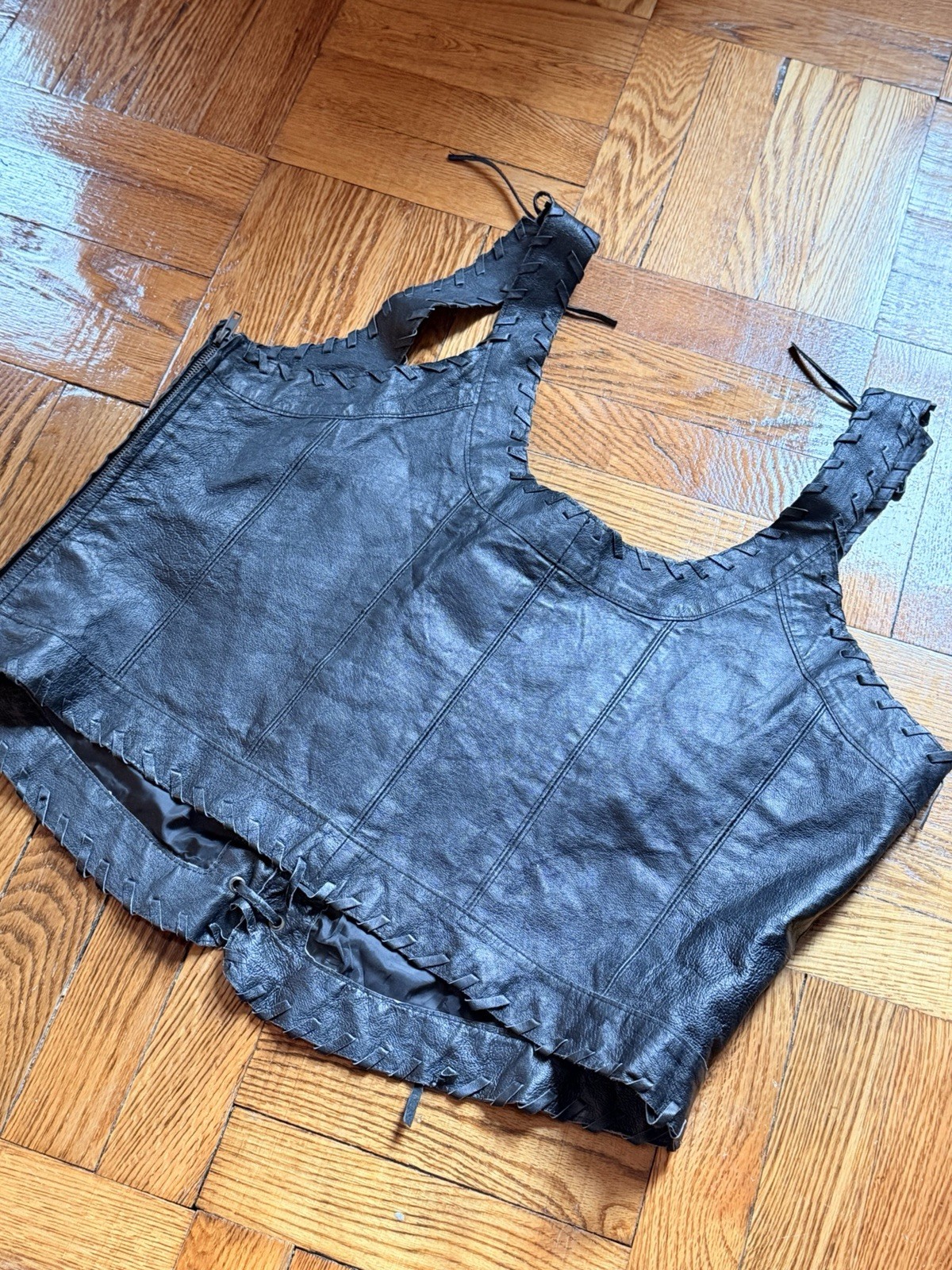 Vintage Plus Size Genuine Leather Bustier Esque Top – Grunge Goth Renaissance 2X