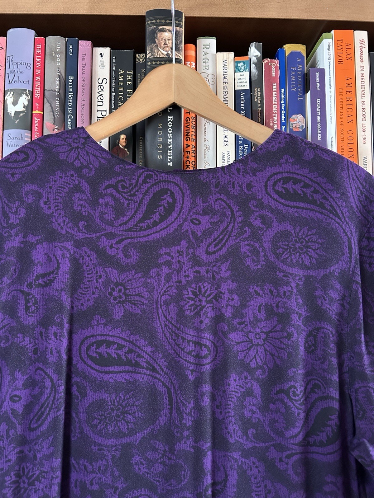 Vintage 80s Compagnie Internationale Express Purple Paisley Drop Waist Dress M