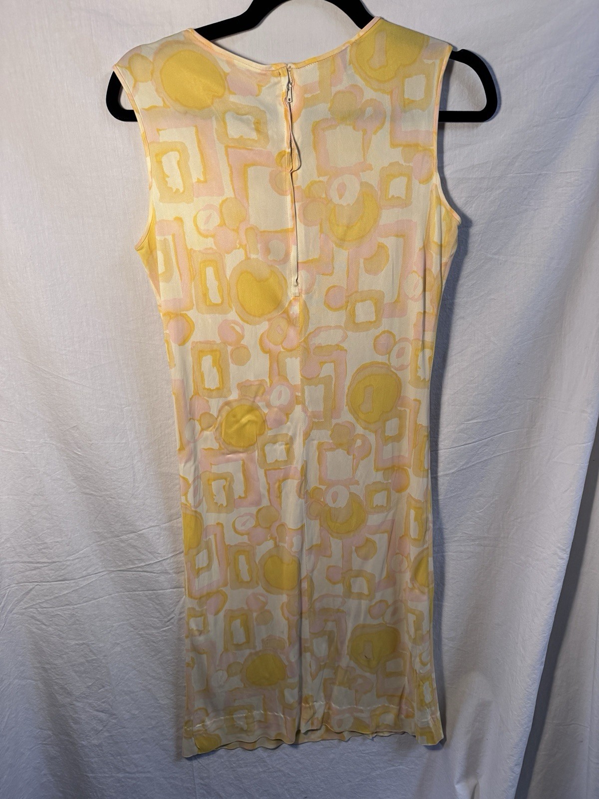 Vtg 60s Alice 14 Rayon Knit Print Dress Mod Geometric Bohemian Slinky