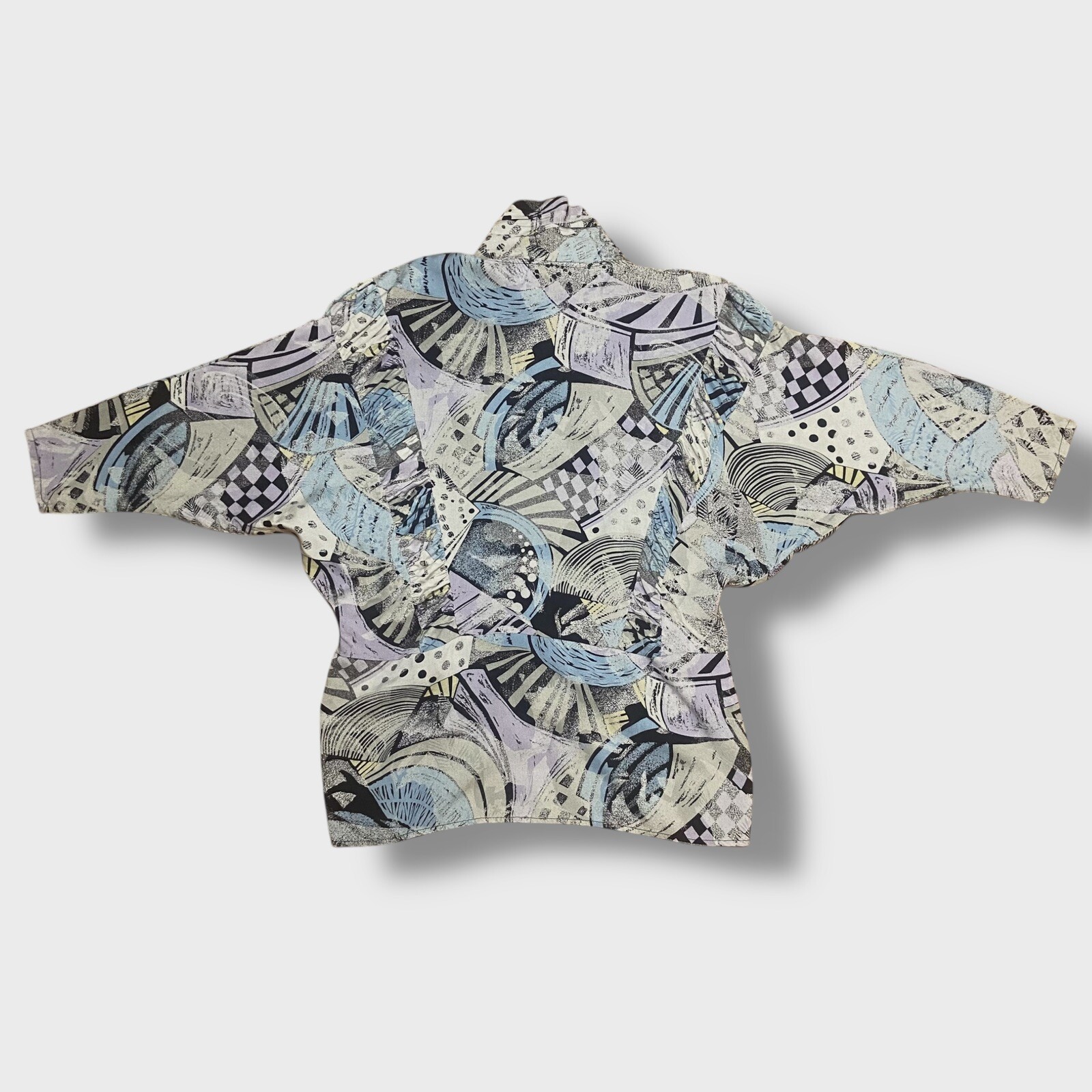 C&A Vintage Button Up Shirt Size M 38 High Neck Dolman Sleeve Abstract Pattern