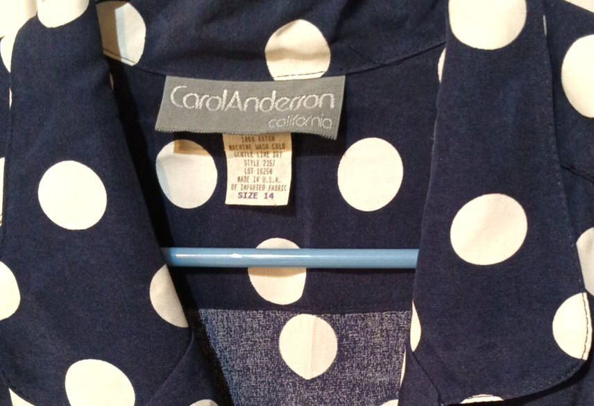 New 14 fit 10 vintage 80s NAVY BLUE white polka dot Midi SHIRT DRESS pockets NWT