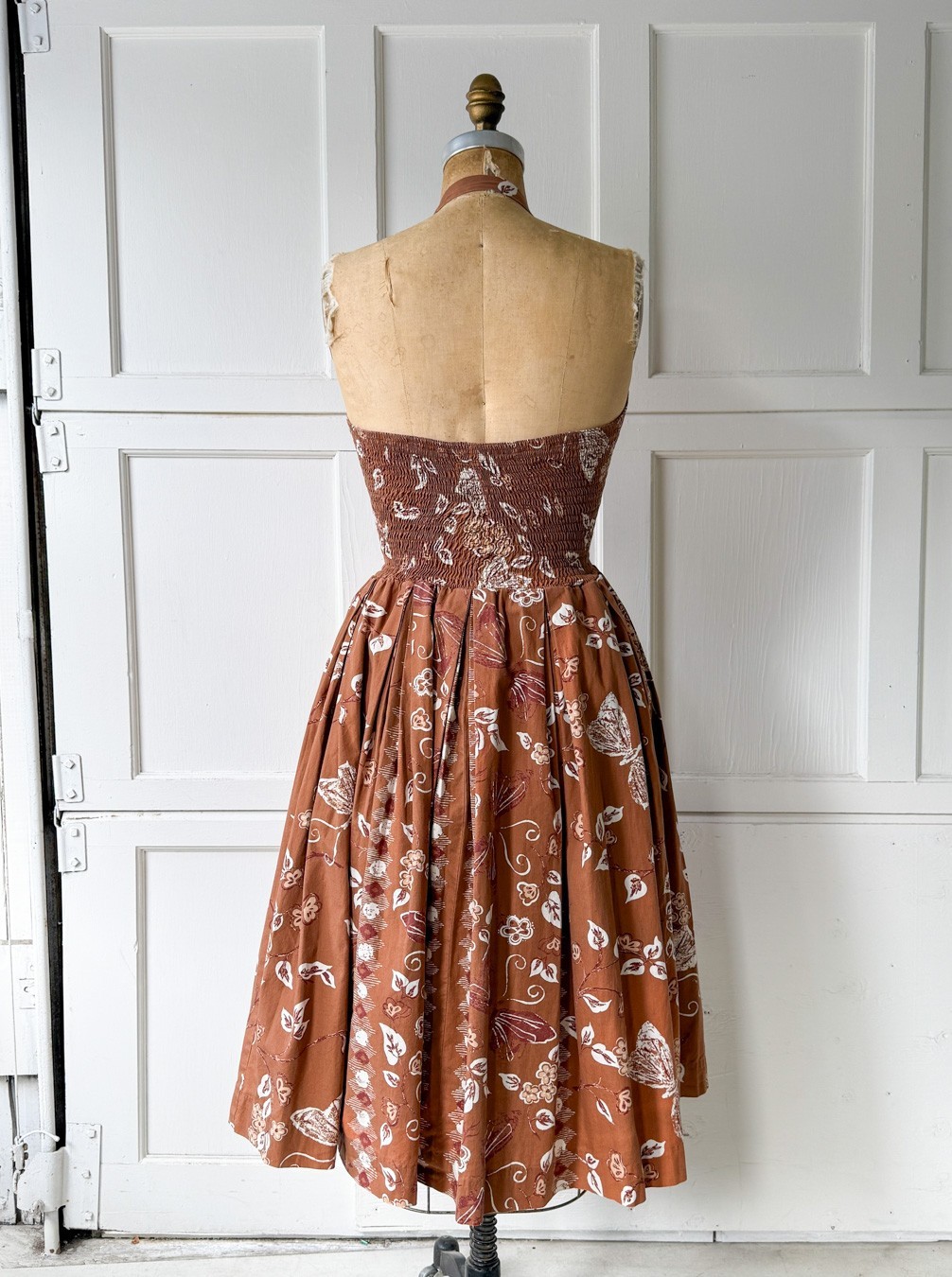 Vtg 50s Kahala Hawaiian Butterfly Moth Halter Strapless Pin-Up Dress Full Skirt