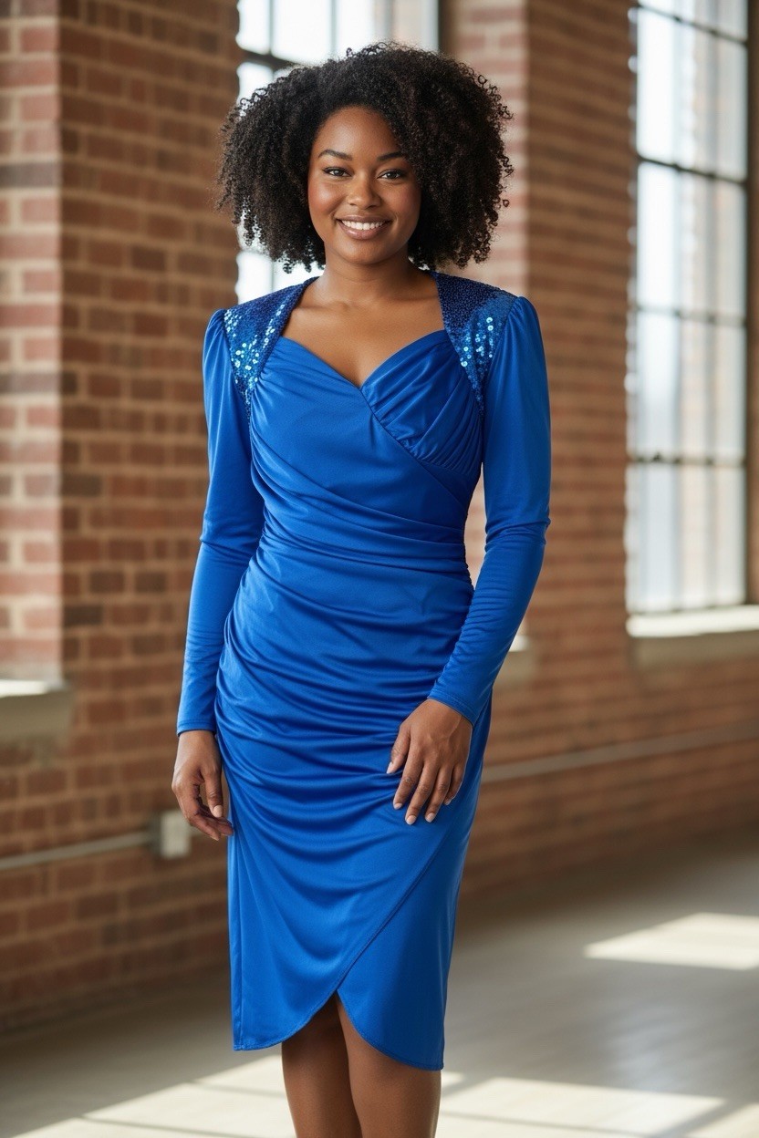 Vintage 80’s 90’s Glenrob Sz 9/10 Blue Sequence Disco Party Midi Dress