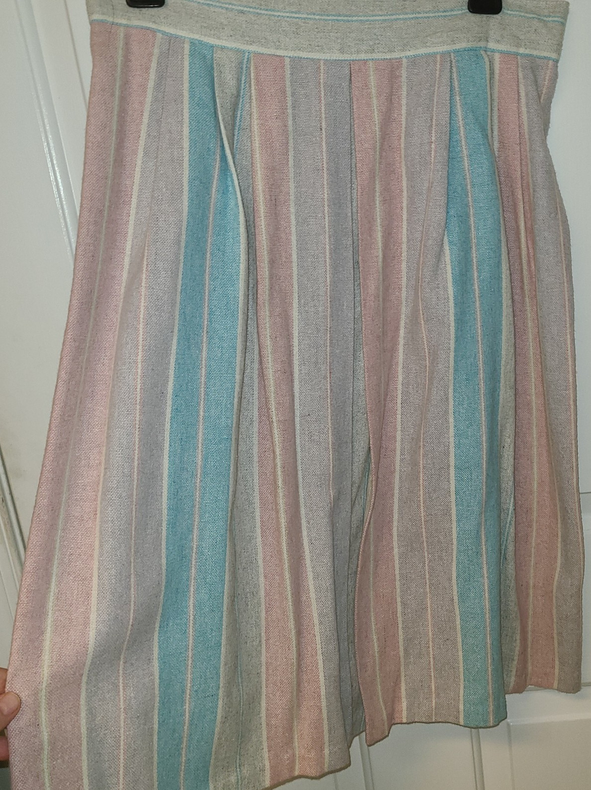 Vintage 70s Pastel Pleated Pink Plaid A-Line Midi Skirt SizeMed Wool Blend