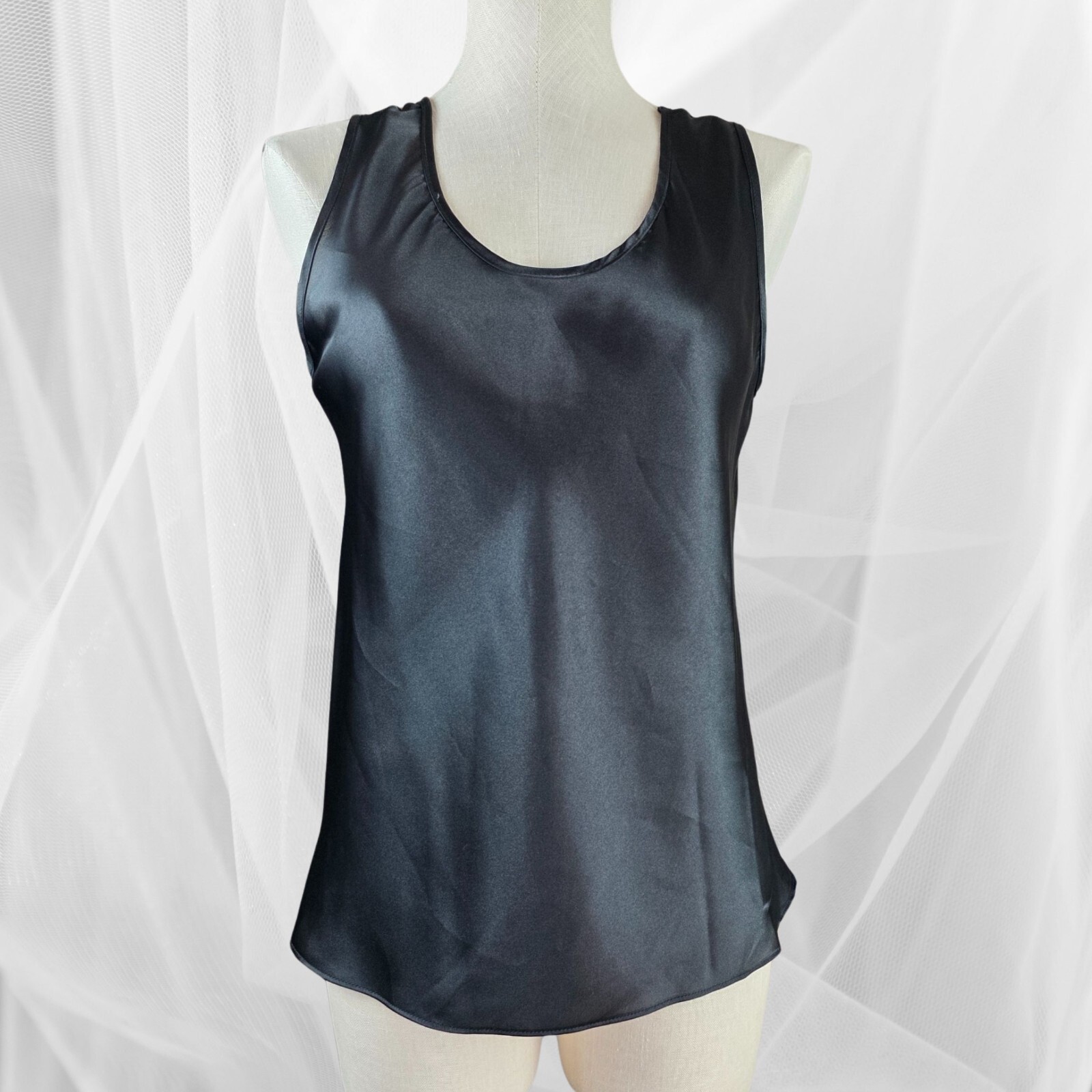 Vintage CINEMA ETOILE Liquid Black SATIN Dressy TANK TOP Size Large Career