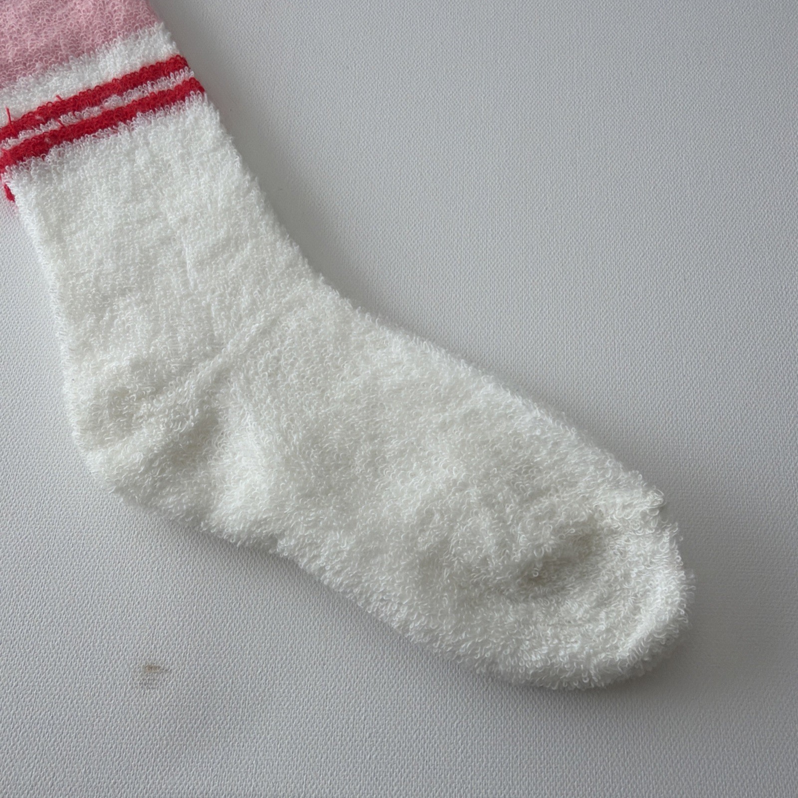 Women’s VTG Socks Crew Over the Calf Pink/Red Striped Acrylic Terry Irreg 8-10.