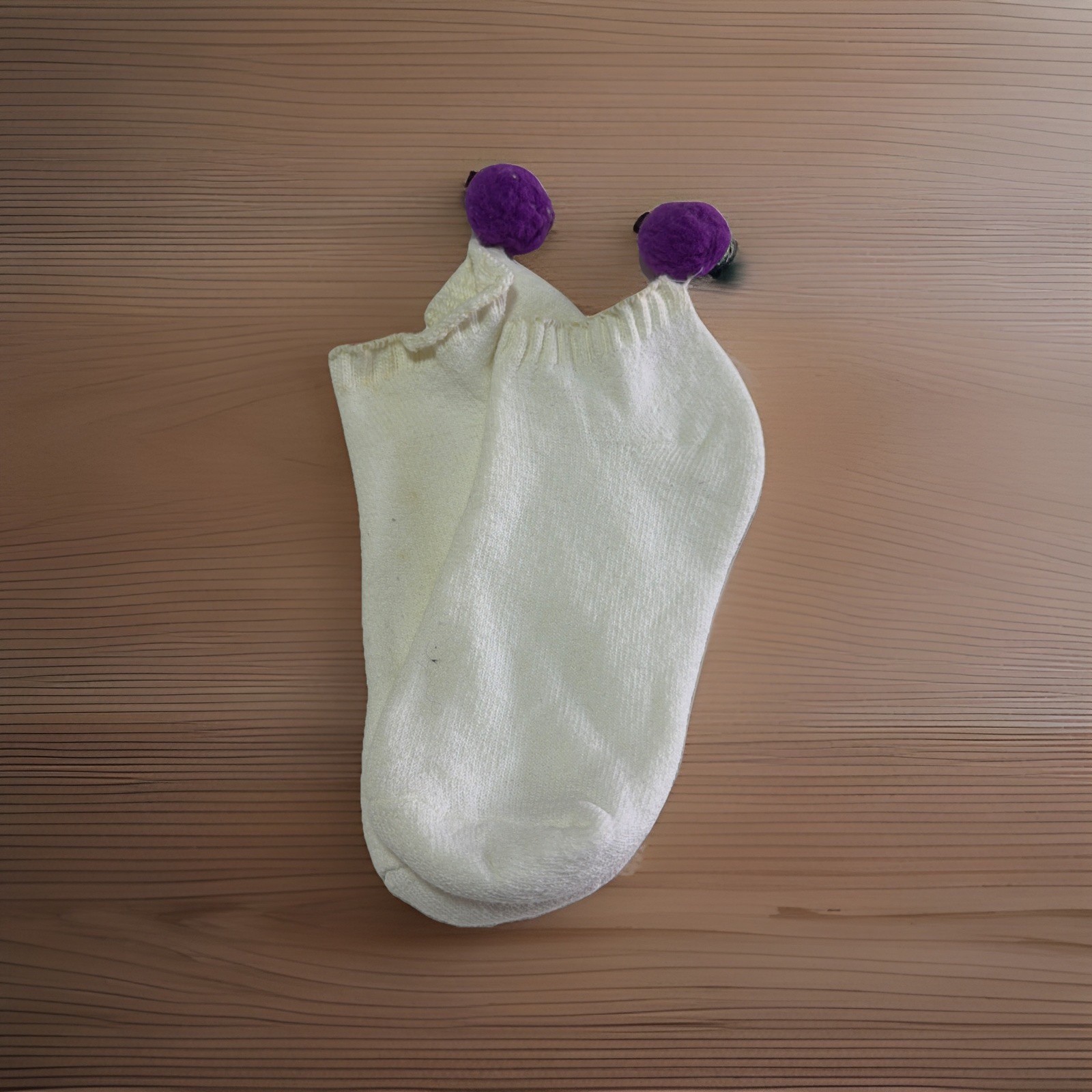 VTG Socks Womens Purple 80’s Pom Sockettes 7-9 White NOS Cotton Blend Nylon