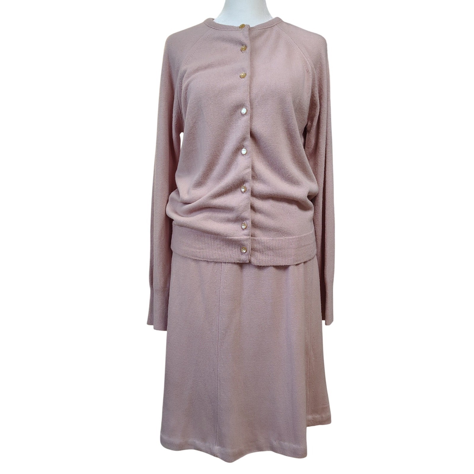 Vintage 60s Designers Knitting Mills Women’s Pink Soft Knit Cardigan Skirt Set