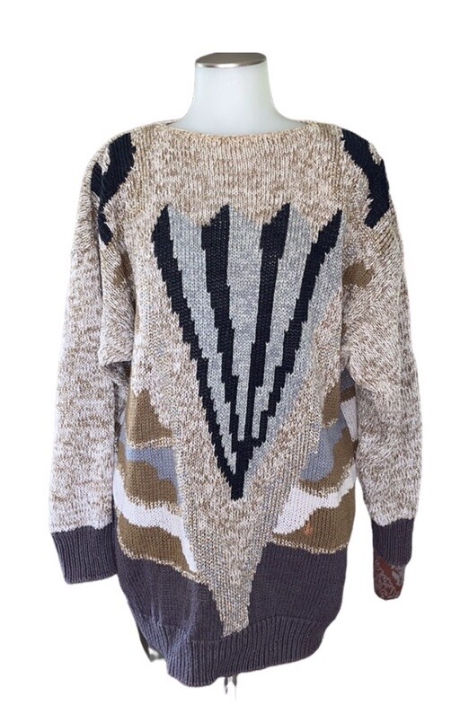 Vtg 80s/90s Bonnie Boerer Oversized Sweater~Geometric~Metallic~See Measurements