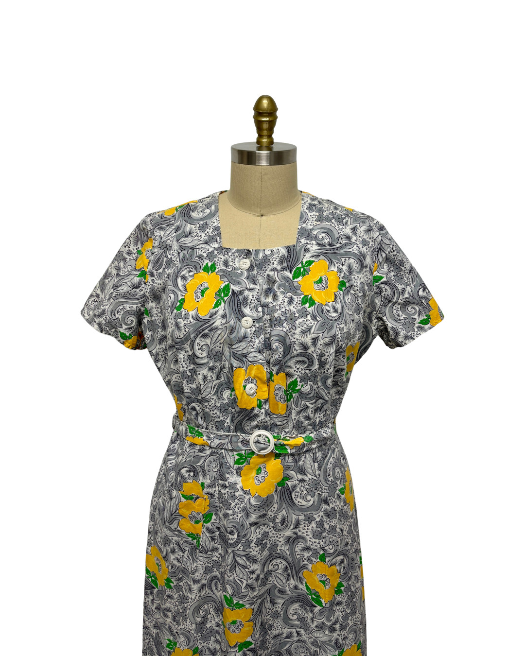 1940s PLUS SIZE YELLOW FLOWER PRINT DRESS | 1940s VINTAGE PLUS SIZE COTTON DRESS