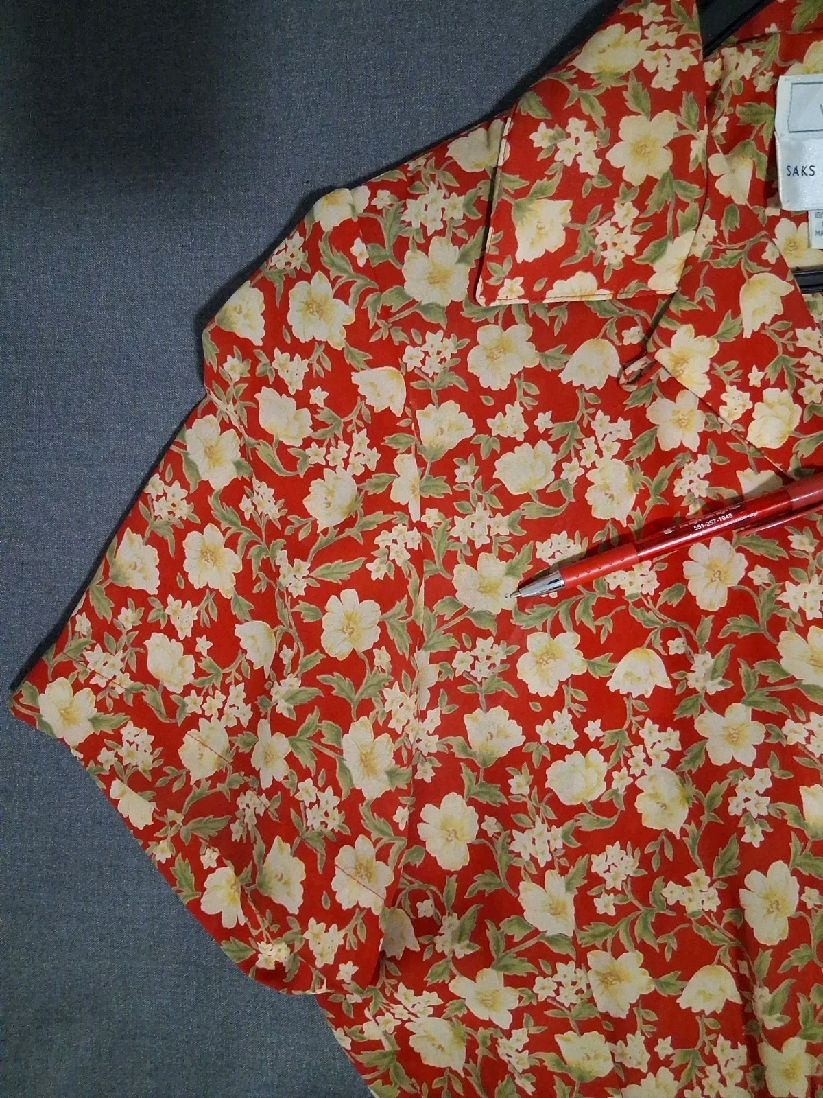 Vtg Warren Saks Fifth Ave Long Dress 10 Floral Buttons Relaxed A-line Short Sl.