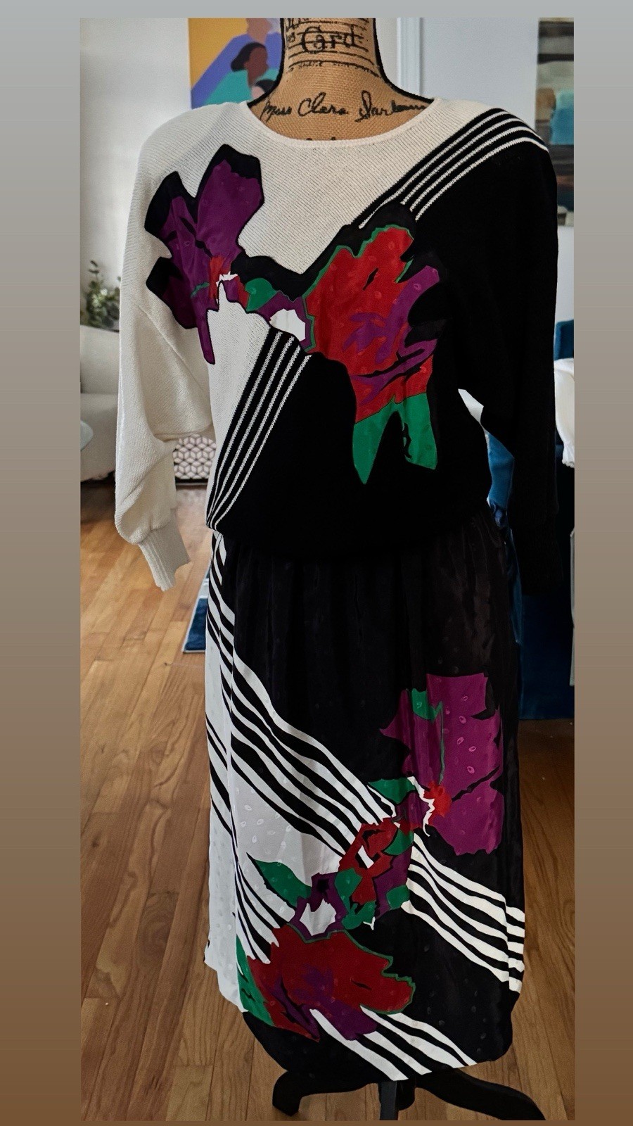 Anthony Sicari Vintage Floral 2pc Set Sweater And Skirt Size 16