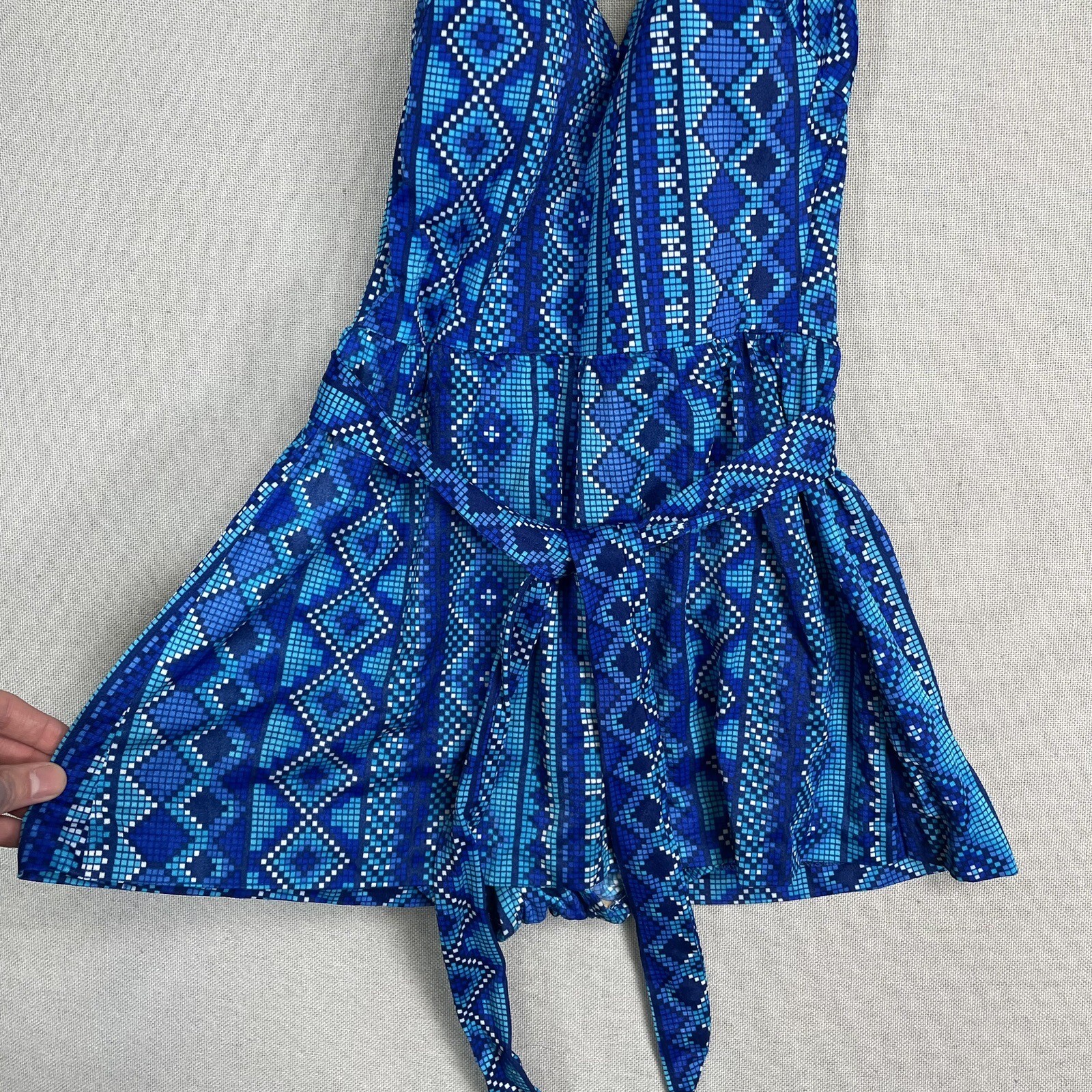 VINTAGE 50s 60s Cole of California One Piece Swimsuit Sz 14 Geometric J24