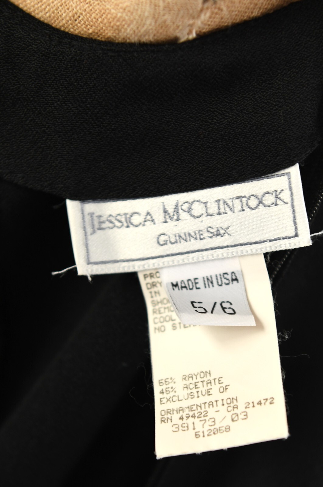 Vintage 90s Jessica McClintock Gunne Sax Black Crepe Sheer Back Cocktail Dress S
