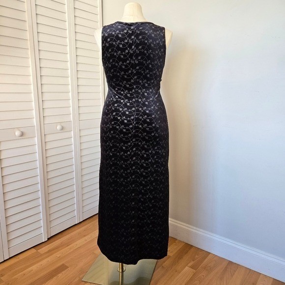 Vintage Studio Black Painted Floral Velvet Midaxi Dress Size M 90s Goth Romantic