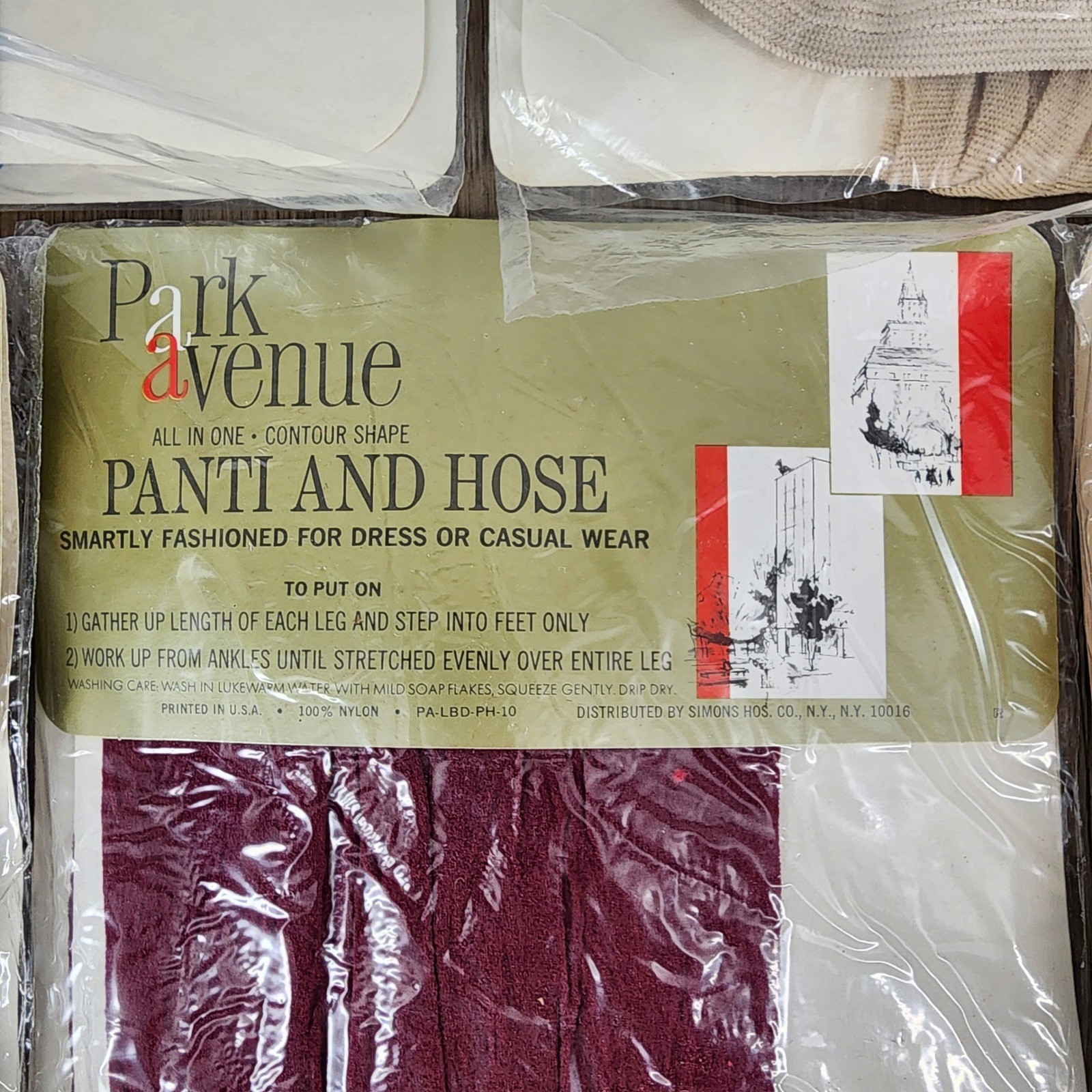 Vintage Park Avenue Pantyhose Lot 5 Prs Opaque Sheer Navy Red Grey Burgundy Bone