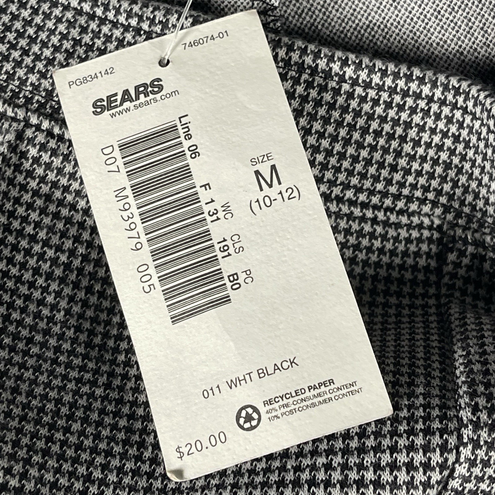 Vtg Sear Classic Elements Womens Pants Black Gray Check Medium USA Made NWT