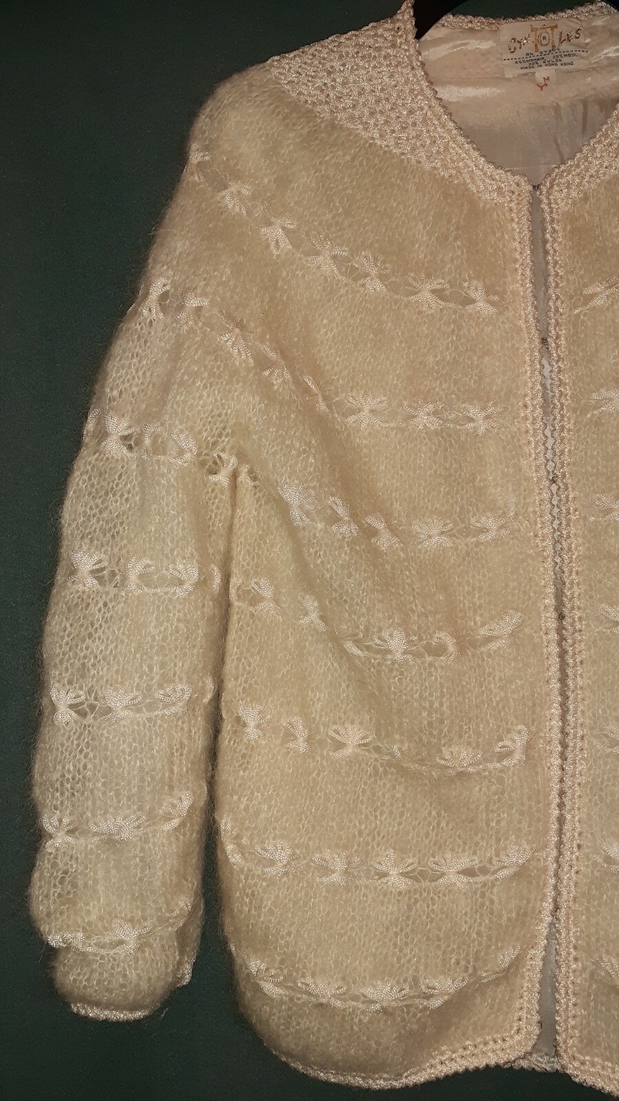 Beige Mohair Wool Cardigan Fully Lined by Cyn Les made in Hong Kong Vintage