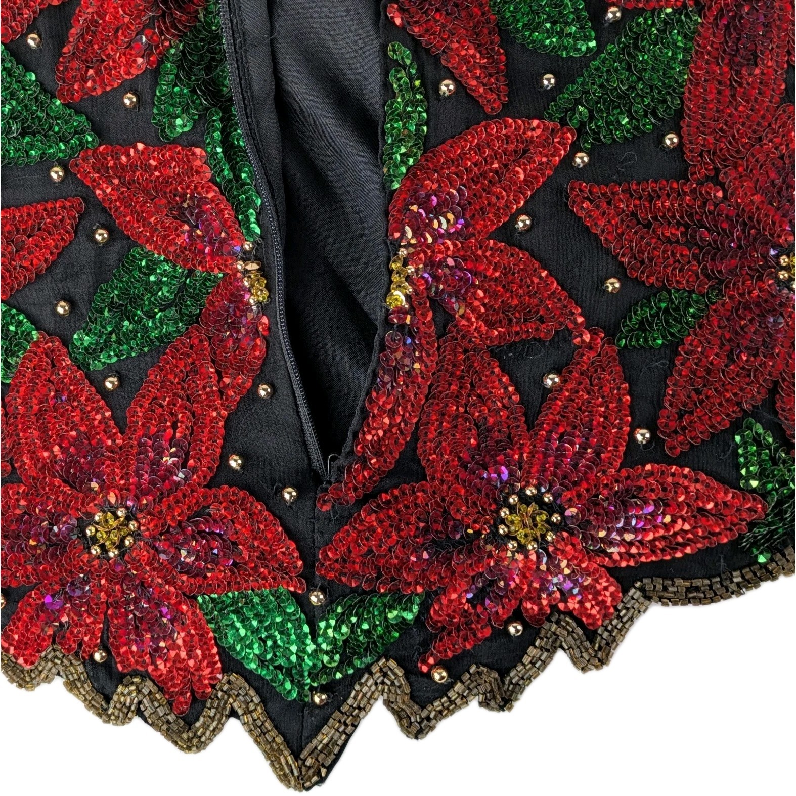 Vintage Laurence Kazar 3X Beaded Sequin Poinsettia Christmas Top Bling Evening