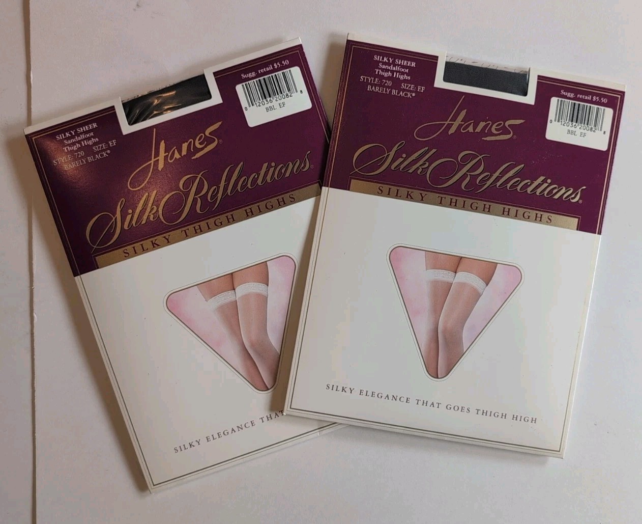 2 Packs Hanes Silk Reflections Silky Thigh Highs Stockings Sz EF Barely Black
