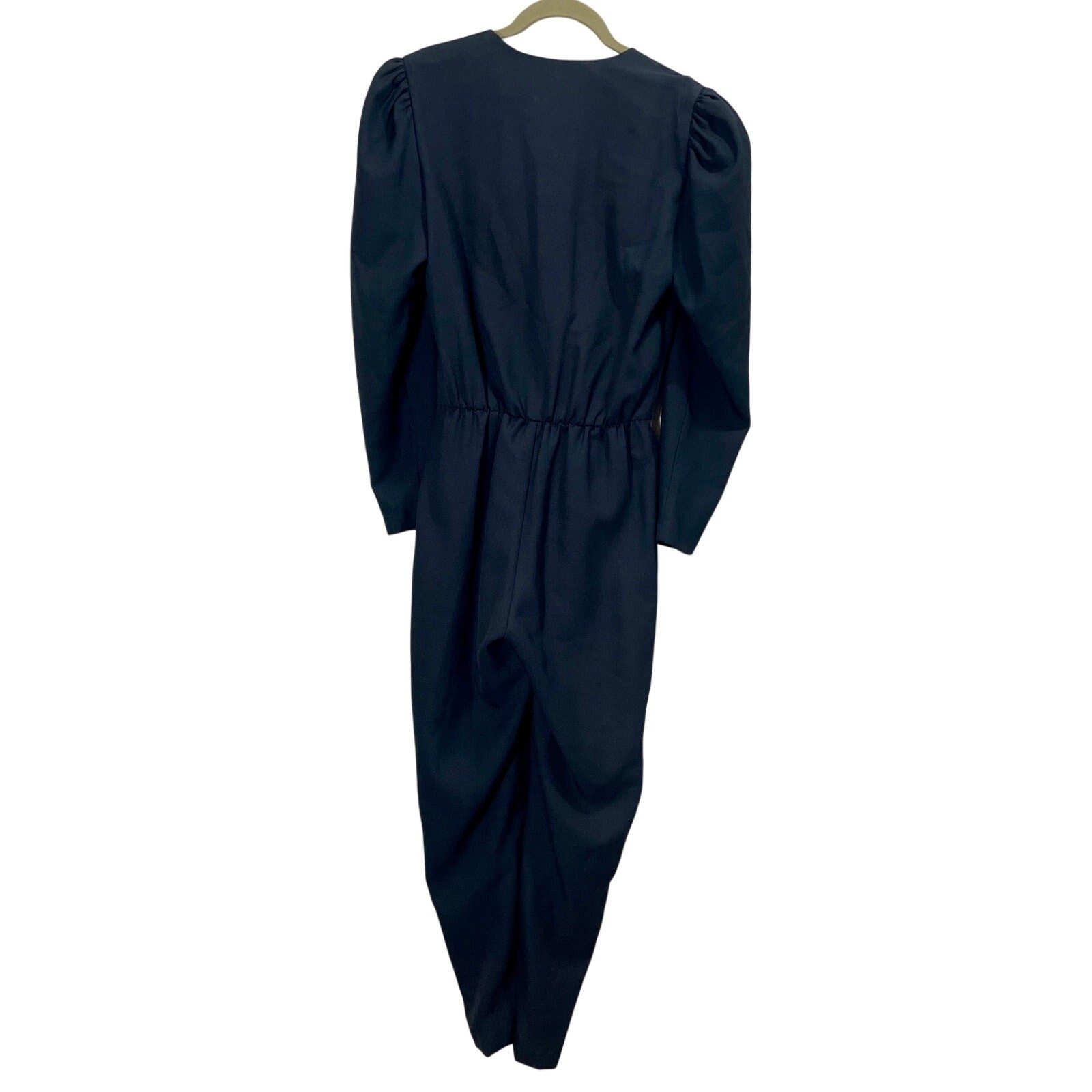 Vintage 1980s Black Satin Jumpsuit Late Edition Evening Glam Faux-Pearl Bow S/M