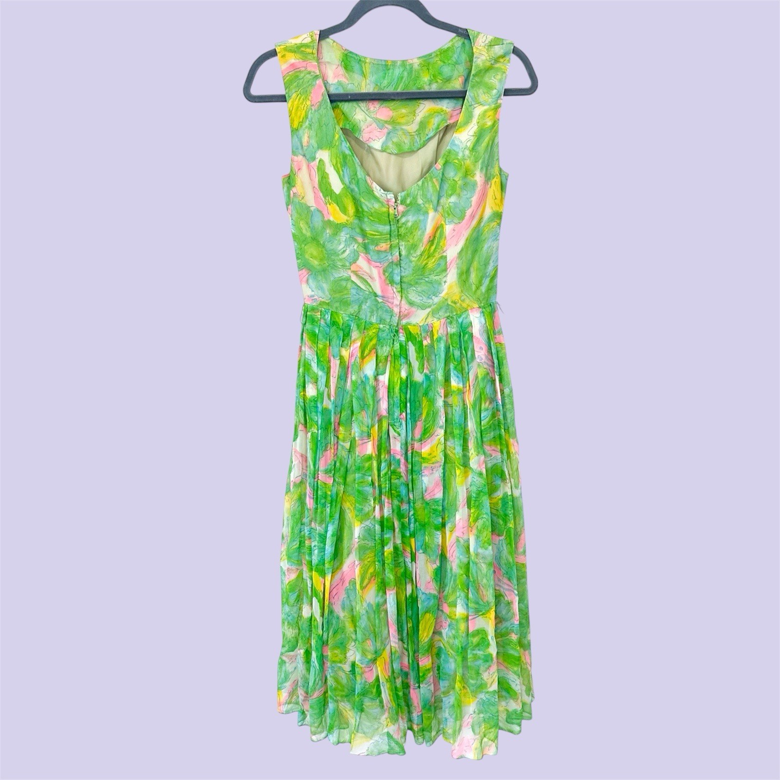 Leslie Fay Vintage 50s Watercolor Garden Tea Dress Floral Spring A Line Small S