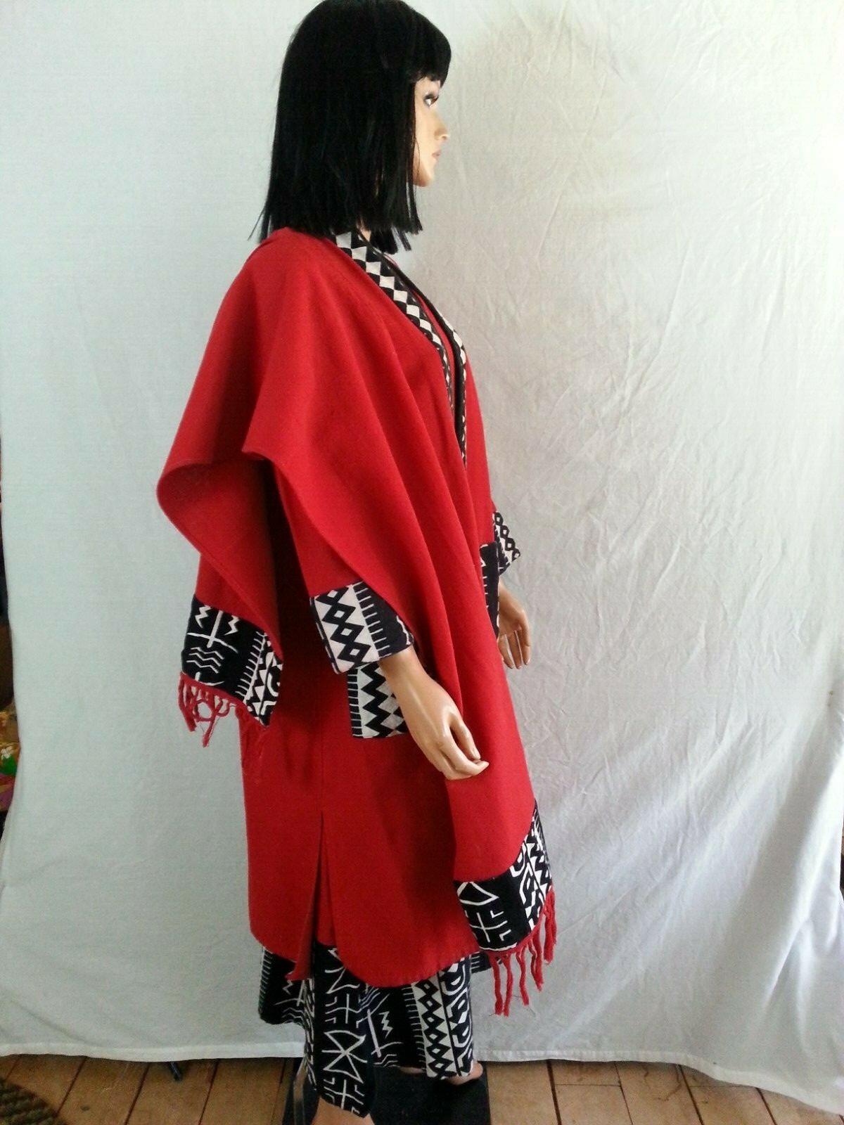 Pegasus Fashion 3 PC Dress Suit Coat Shawl Red Black White Ethic 1 SZ REG to L