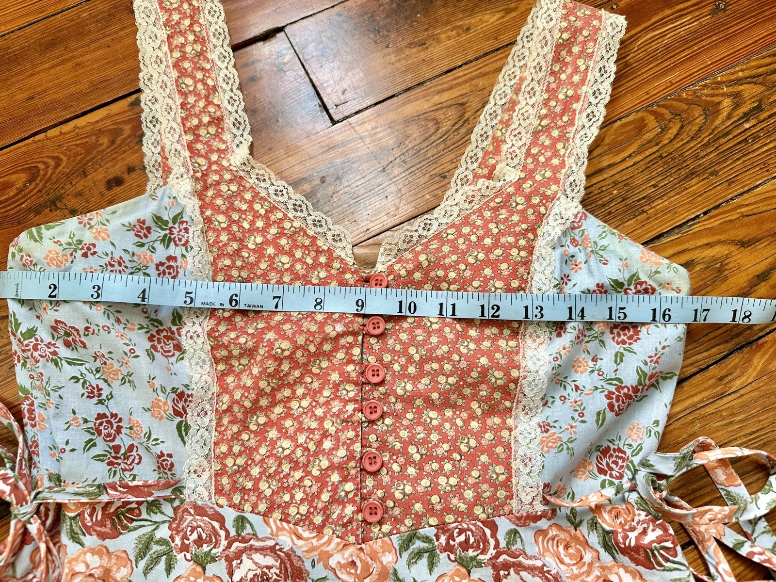 SALE Homespun Brand Vintage 1970s Dress 13 Orange Midi Calico Sundress Prairie
