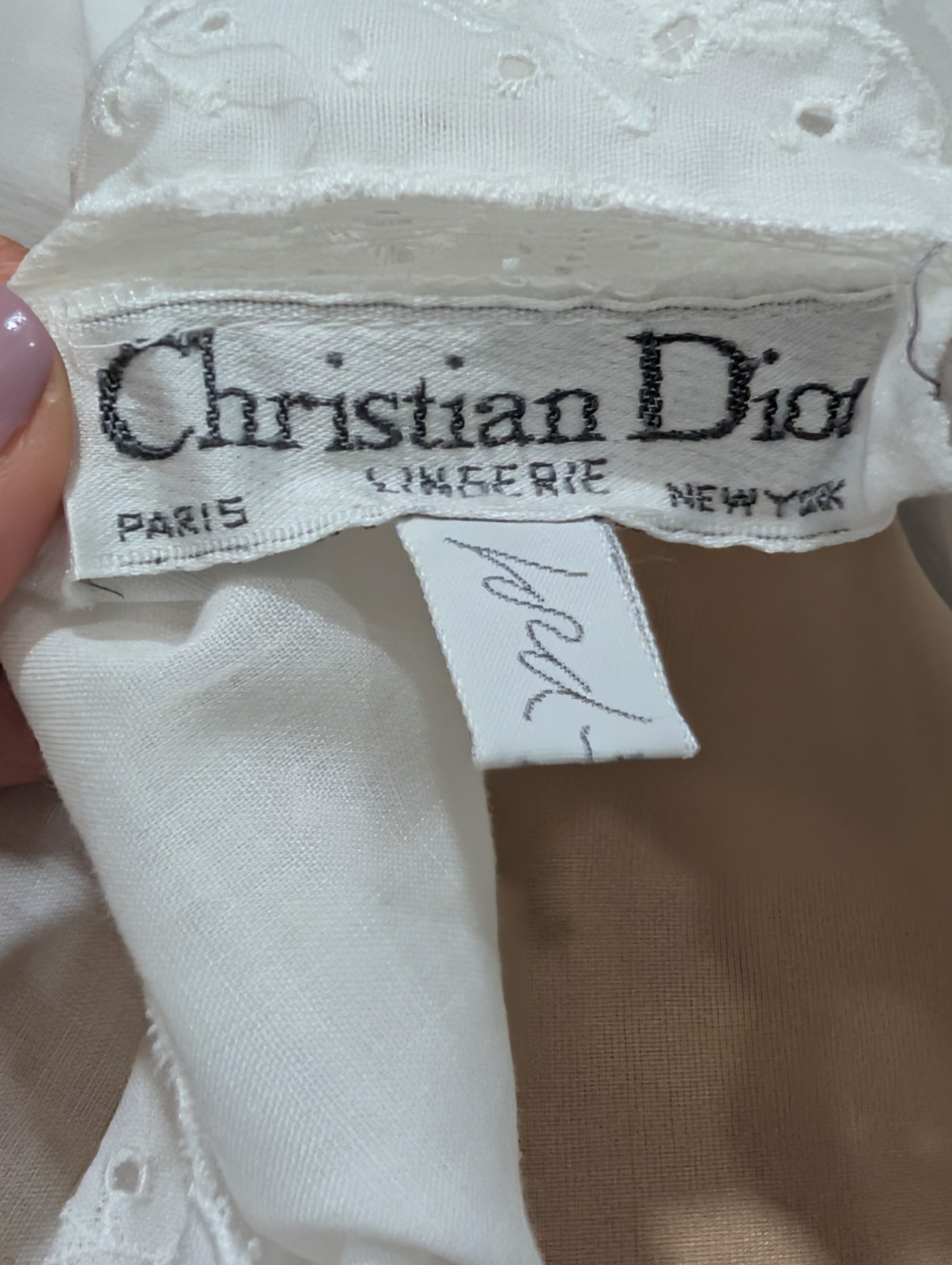Vintage Christian Dior Eyelet Lace Trim White Robe Rare Sz S