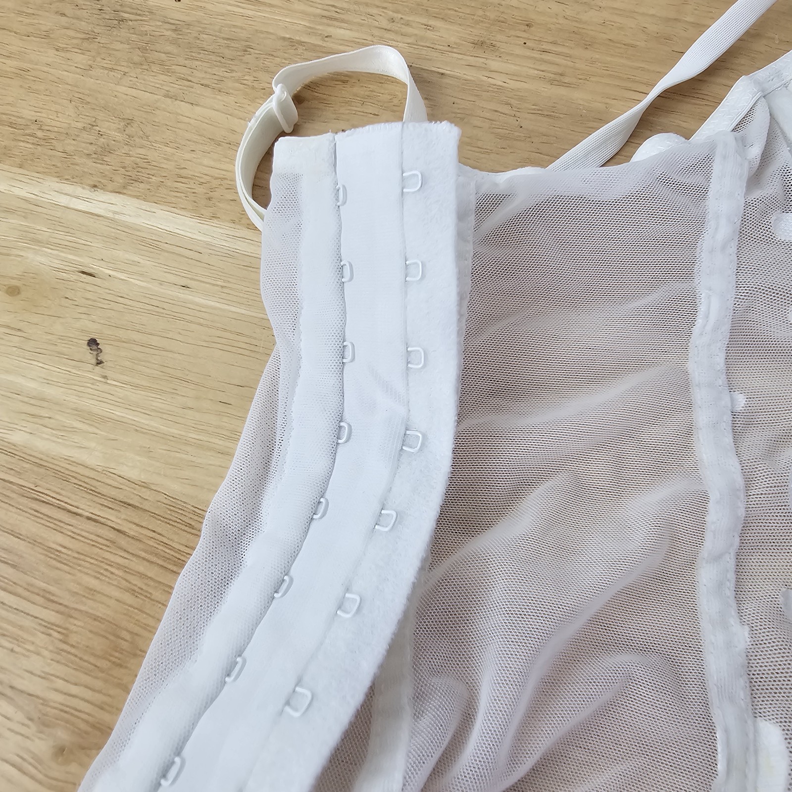 Lily Of France Bustier Bra 36A White 2101960 Polka Dot Semi Sheer Sexy Romantic