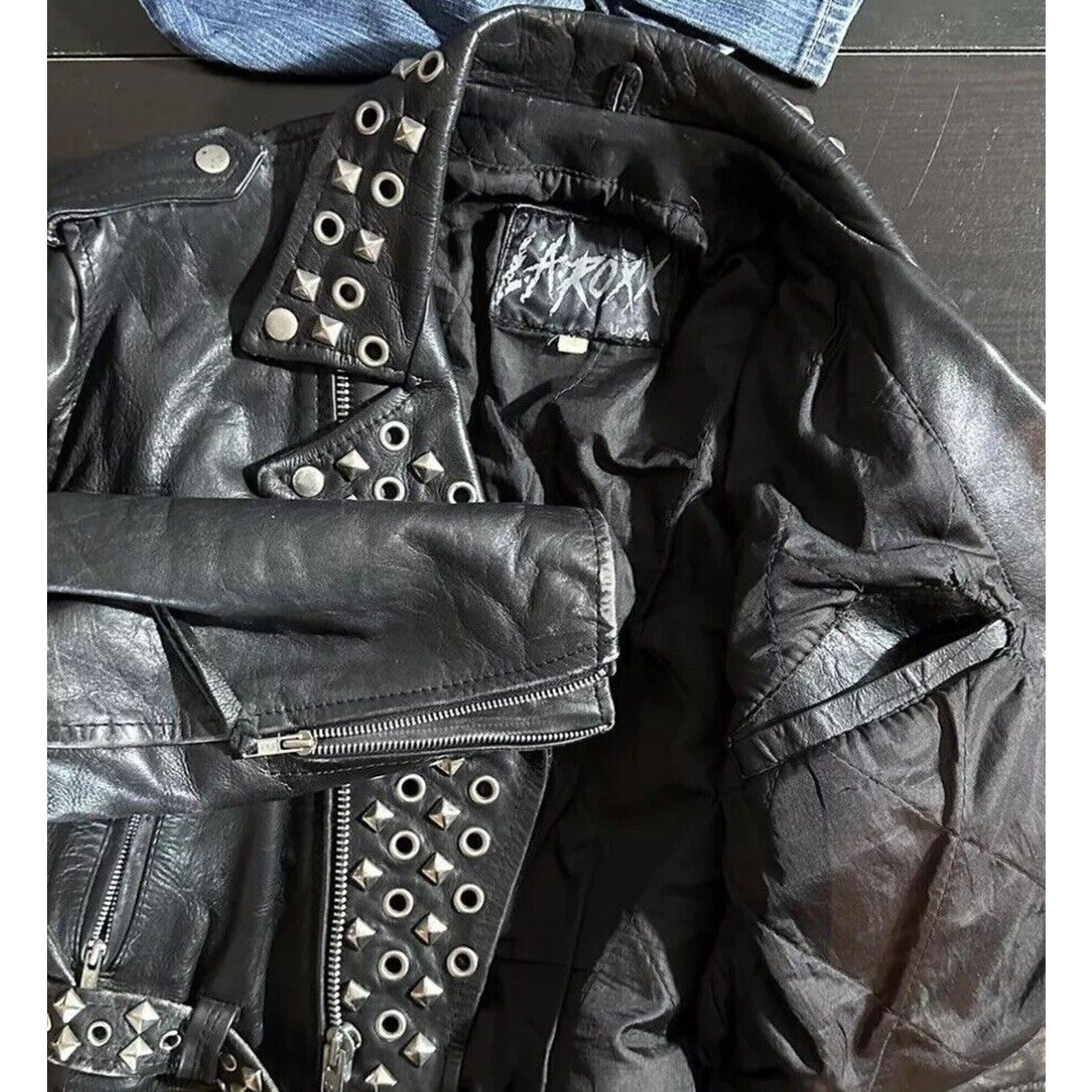 Vtg Nightmare Before Christmas Cropped Studded Leather Jacket Hand Painted Jack