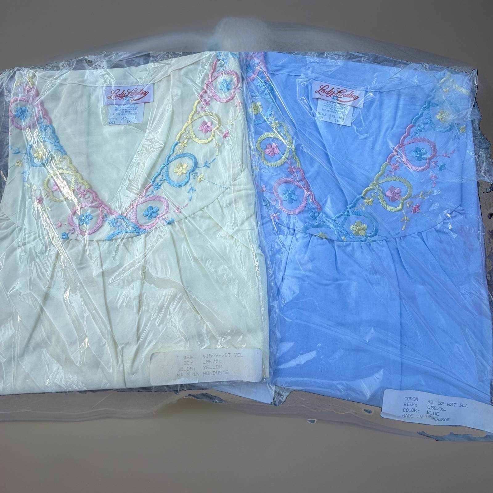 Lot of 2 Vintage Lady Lindsey Nightgowns L-1X Sleeveless Embroidered Floral NOS