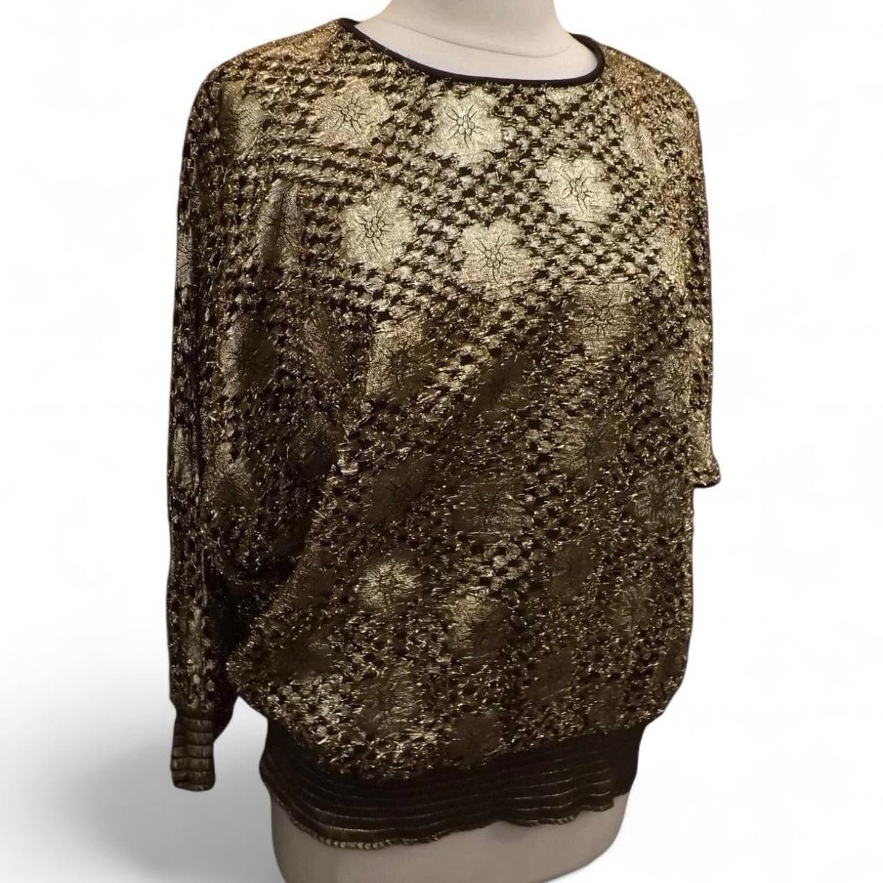 Vintage Three Flaggs California Gold Metallic Floral Textured Blouse