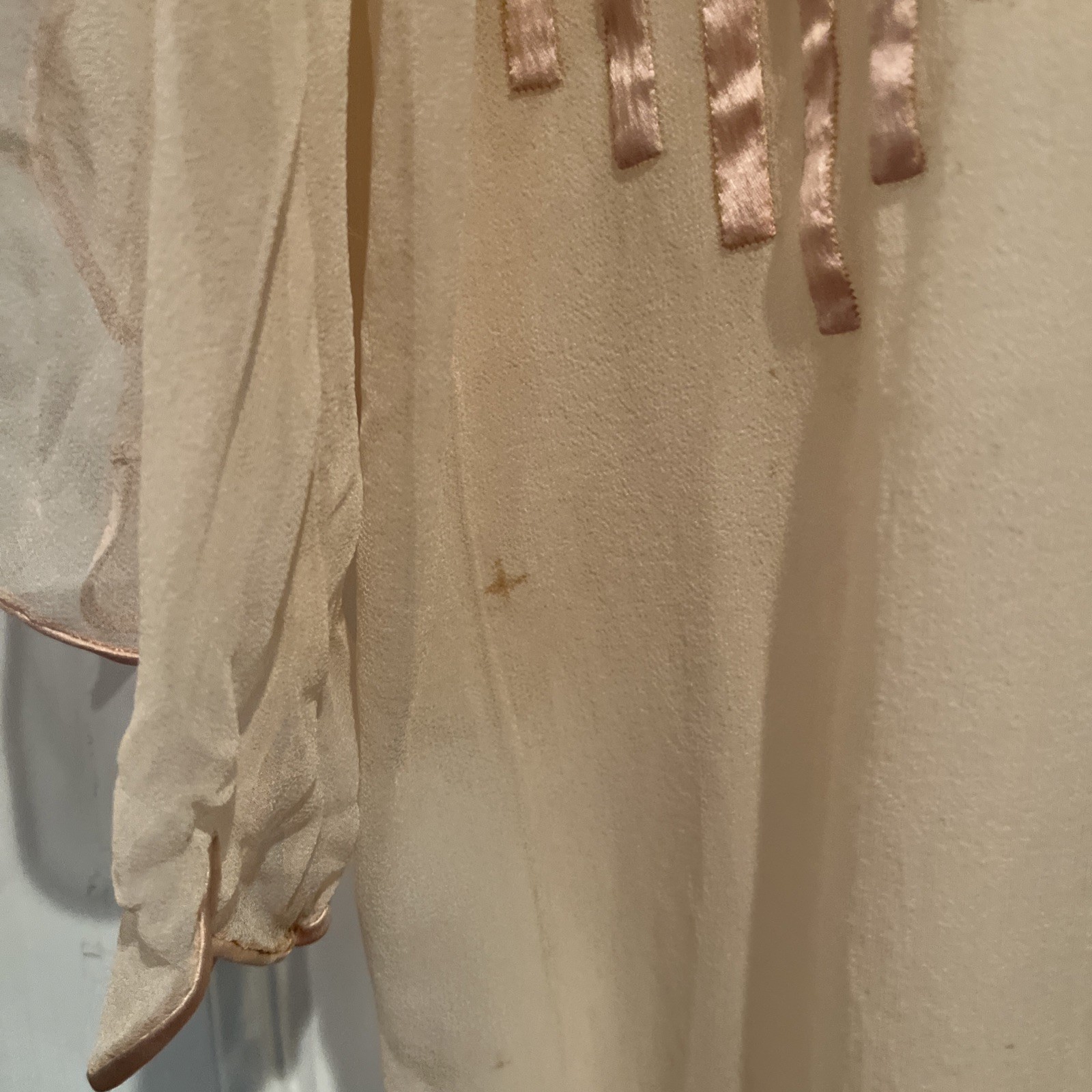 Antique 1920s Pink Silk Chiffon Peignoir Dressing Robe Satin Art Deco Lingerie