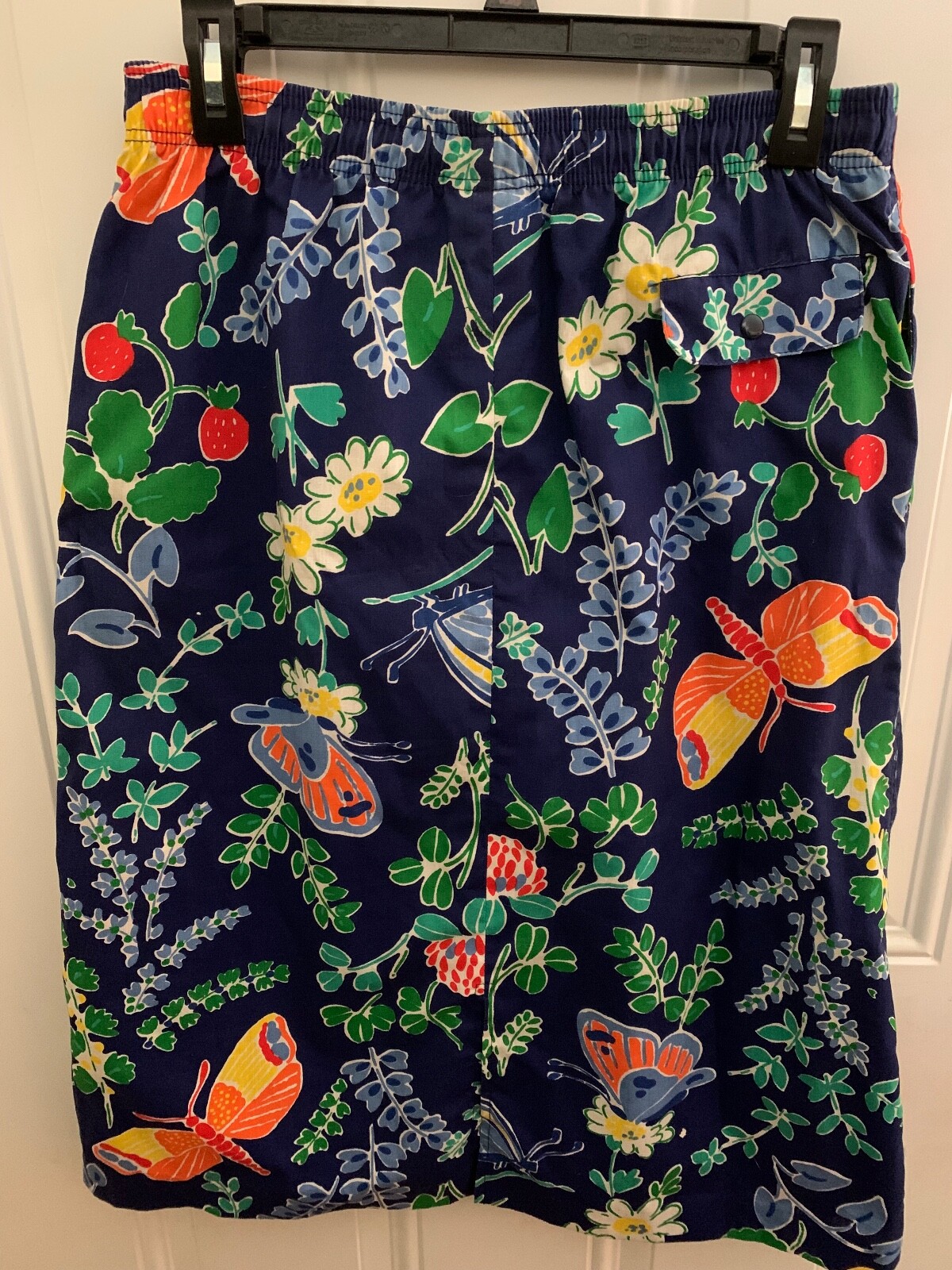 Vintage Barclay Square Skirt Navy Blue with Butterfly Floral Print Size 16 USA