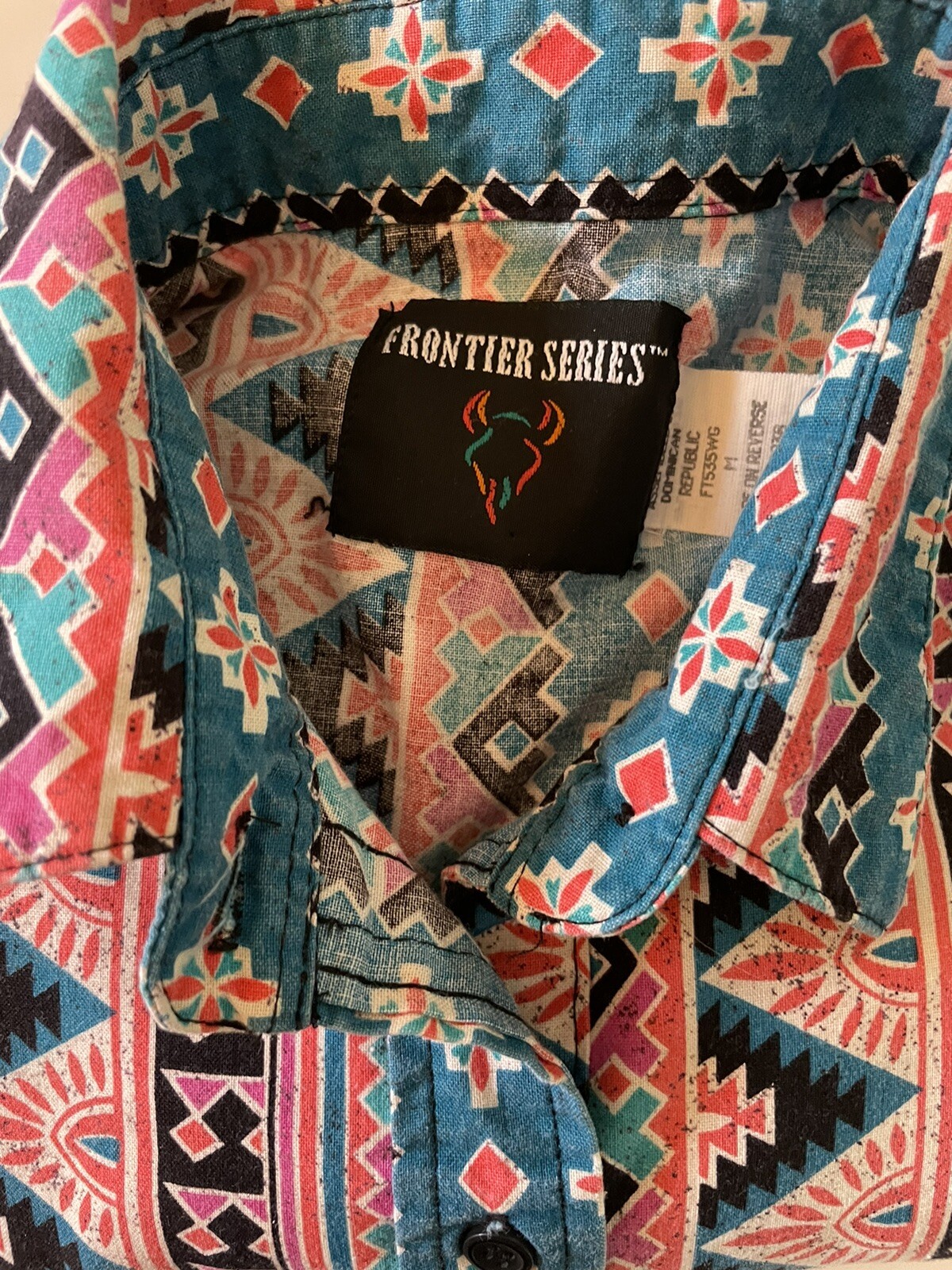 Western Shirt FRONTIER SERIES Womens M Southwestern Coral Turquoise Vintage